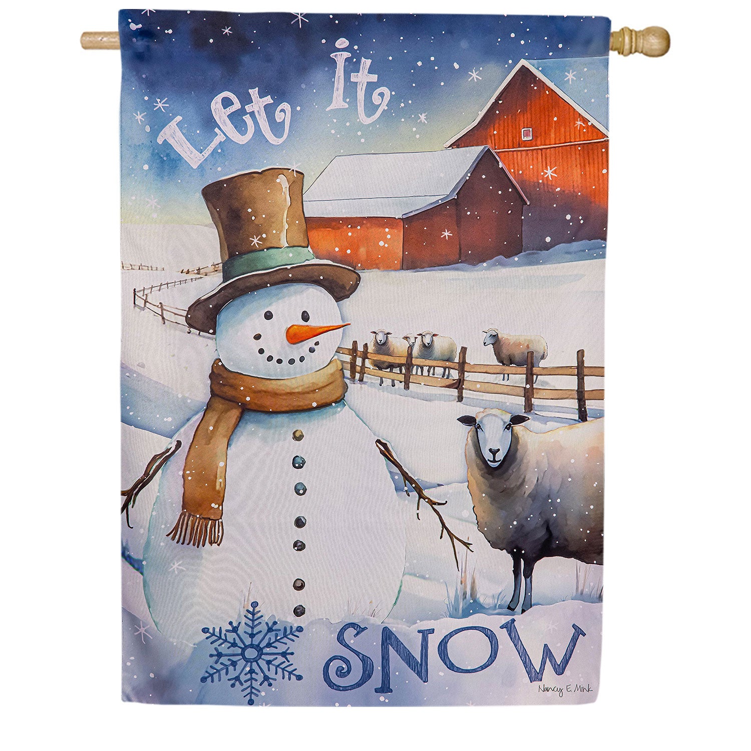 Winter Farm Double Sided Suede House Flag