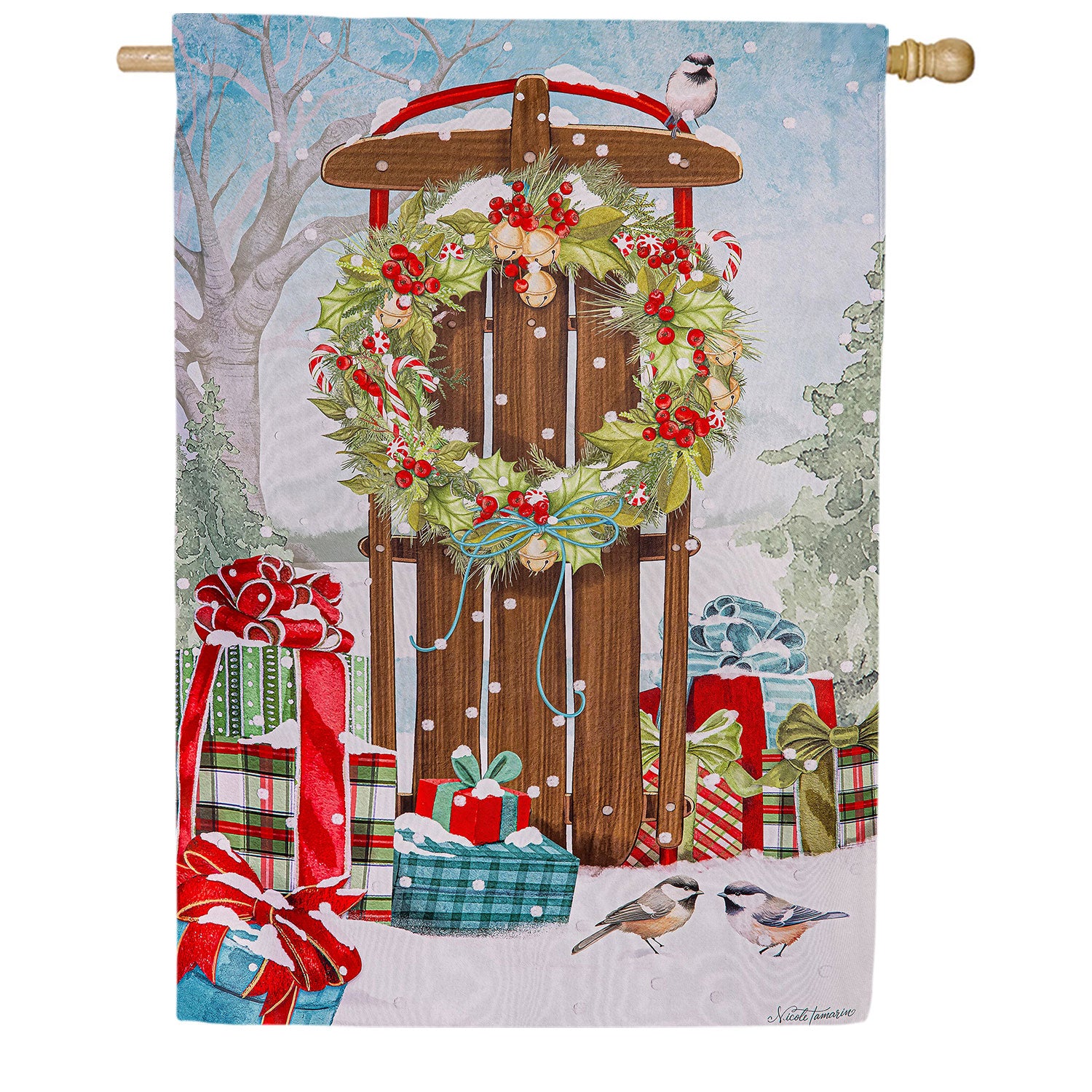 Christmas Sled Double Sided Suede House Flag