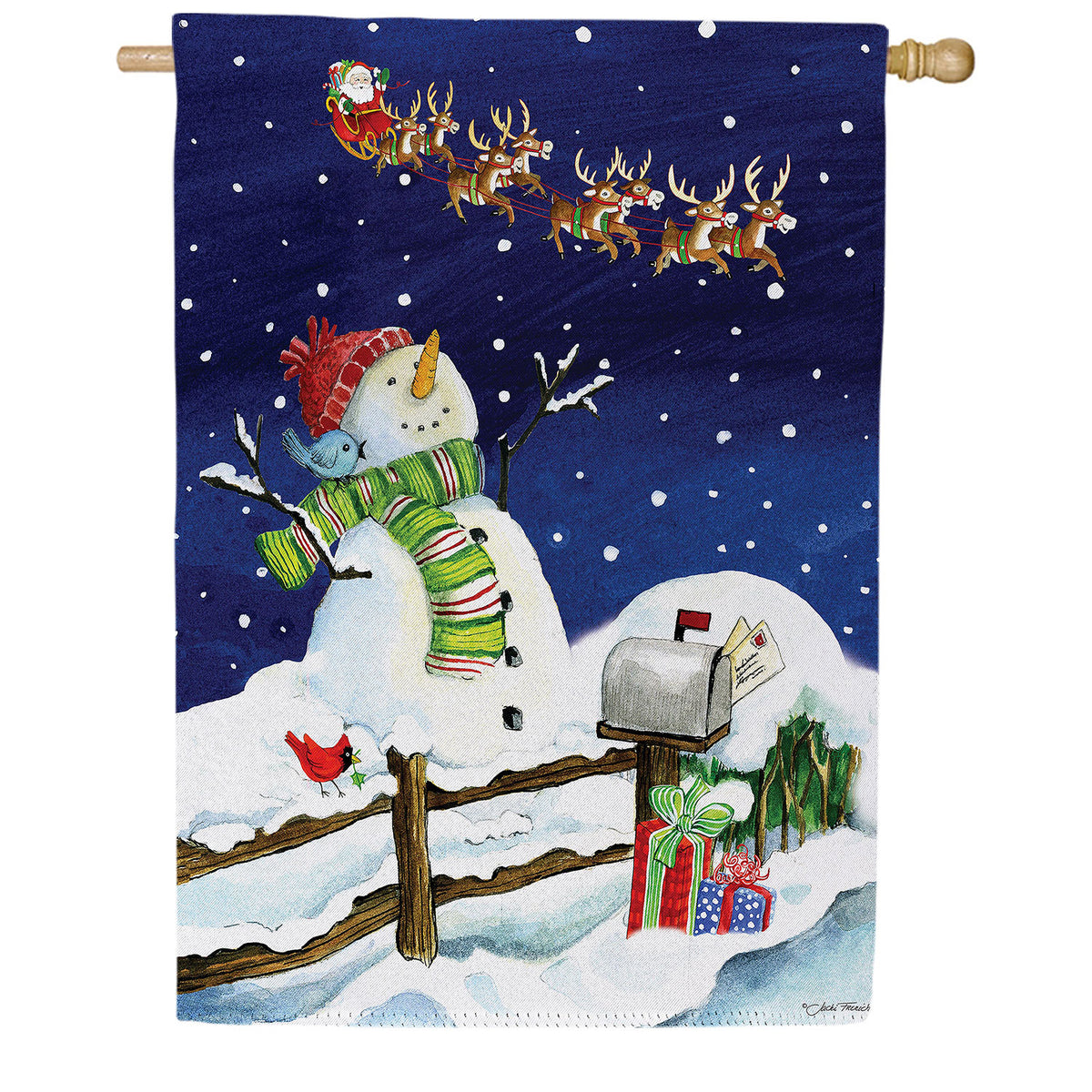 Santa & Snowman Double Sided Suede House Flag