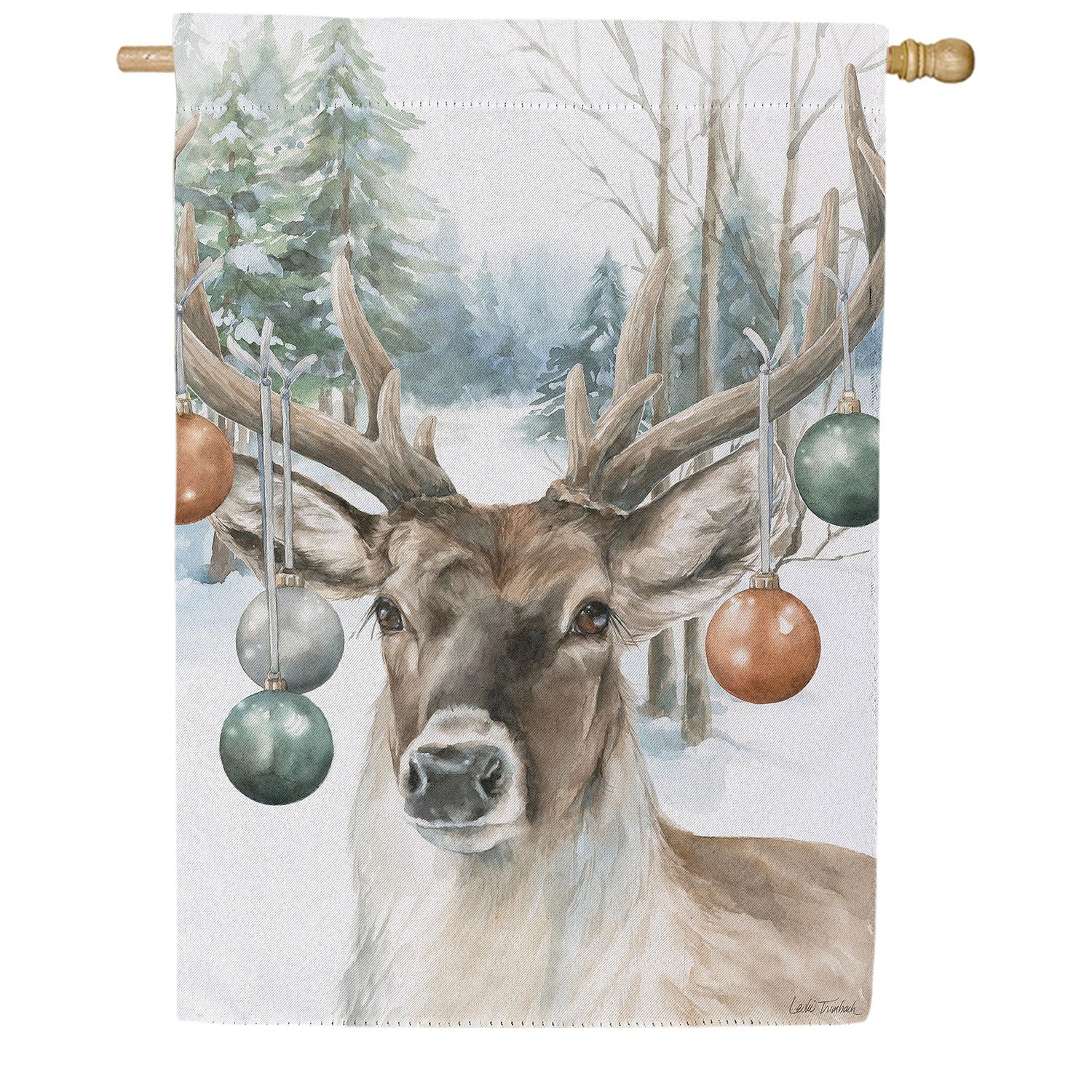 Evergreen Ornament Deer Double Sided Suede House Flag