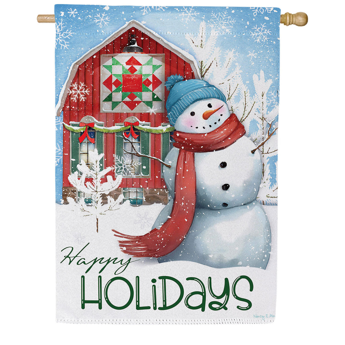 Evergreen Festive Farm Snowman Double Sided Suede House Flag