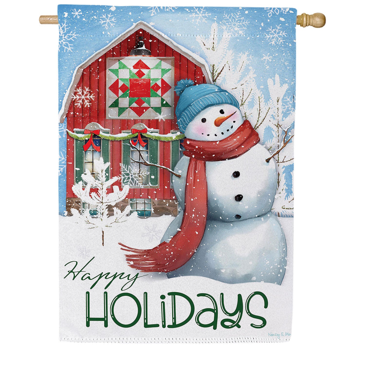 Evergreen Festive Farm Snowman Double Sided Suede House Flag