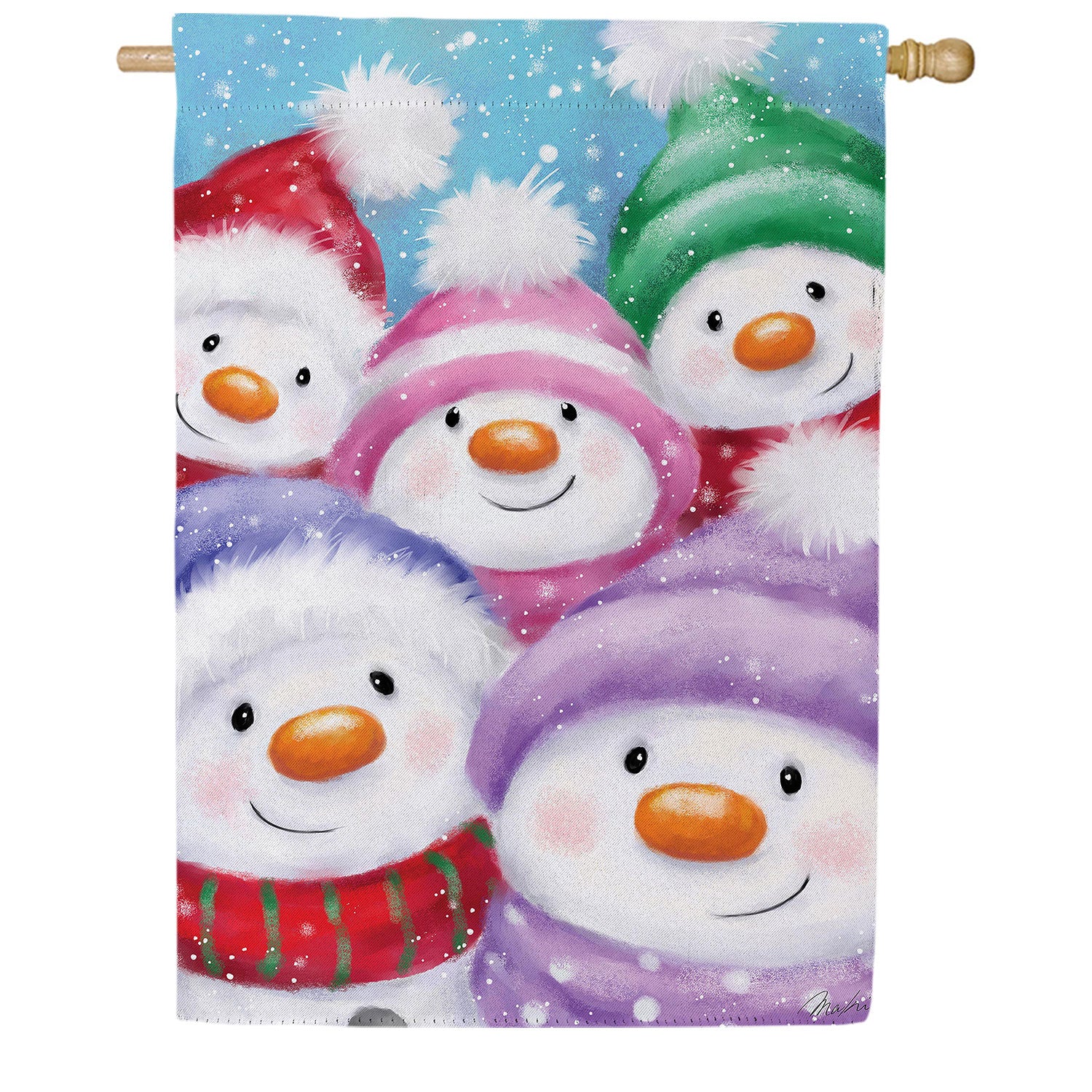 Evergreen Snowman Family Double Sided Suede House Flag