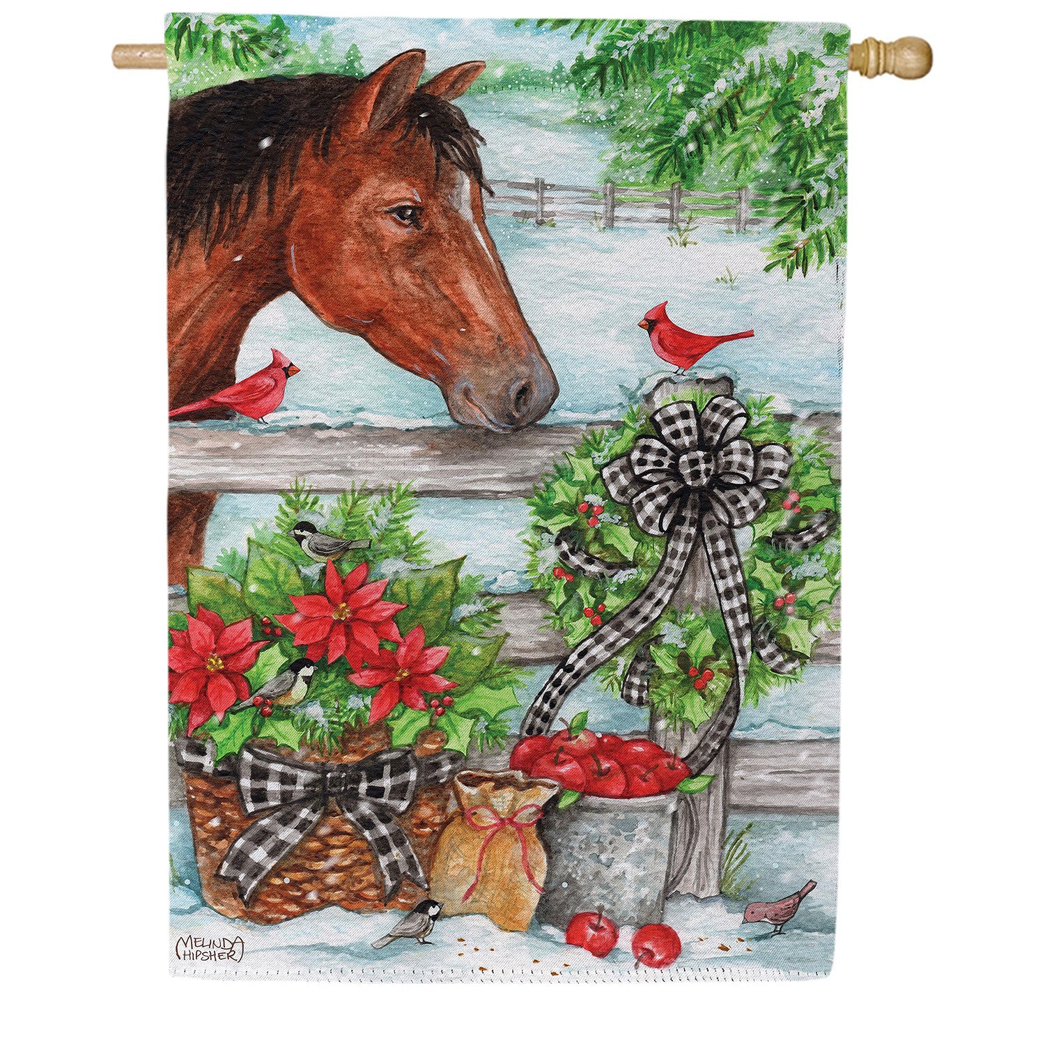 Evergreen Horse & Cardinal Double Sided Suede House Flag