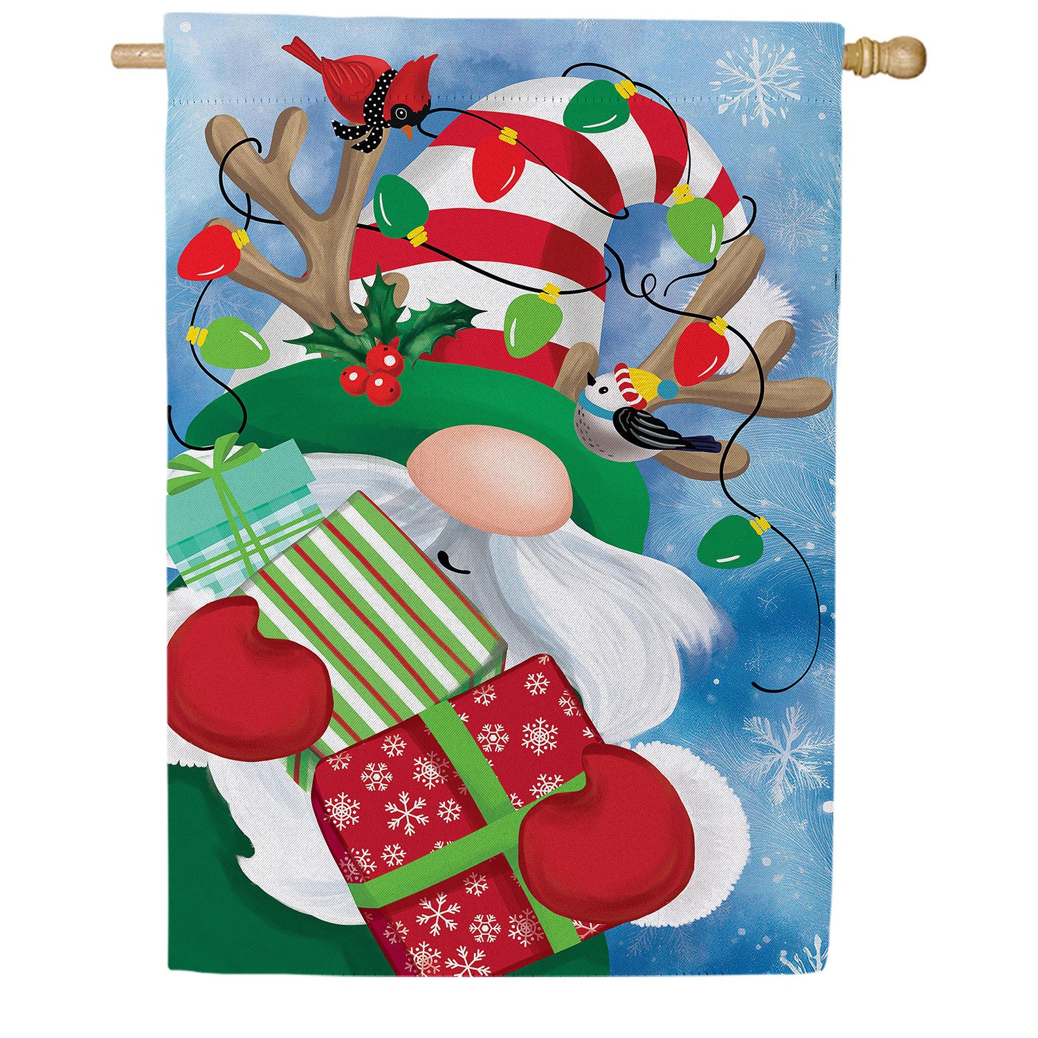 Evergreen Holiday Gnome Double Sided Suede House Flag