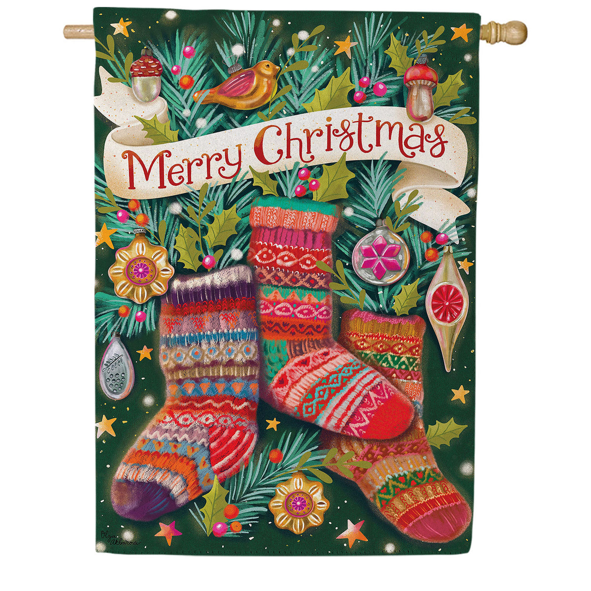 Evergreen Sock Ornaments Double Sided Suede House Flag