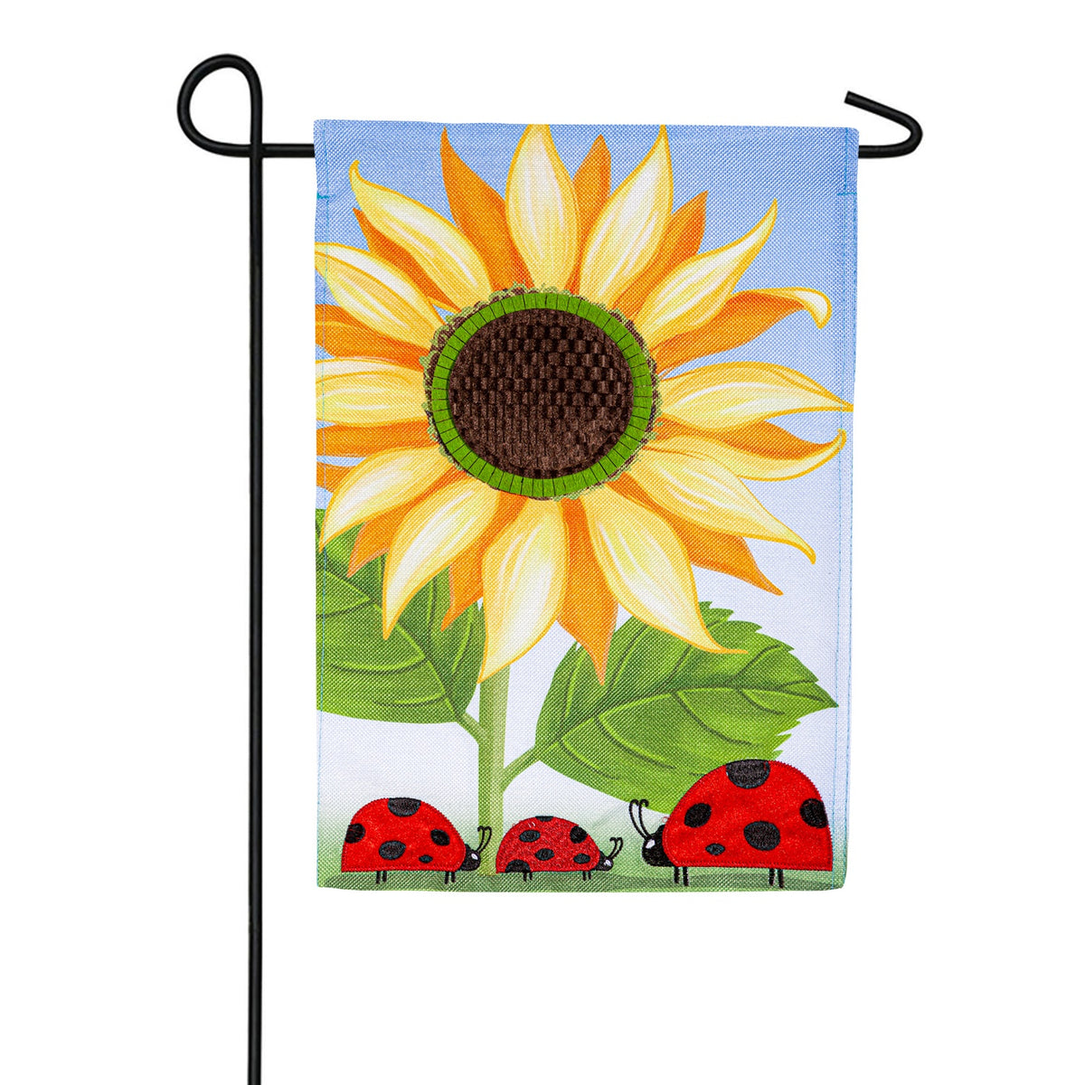 Evergreen Sunflower & Ladybug Burlap Garden Flag