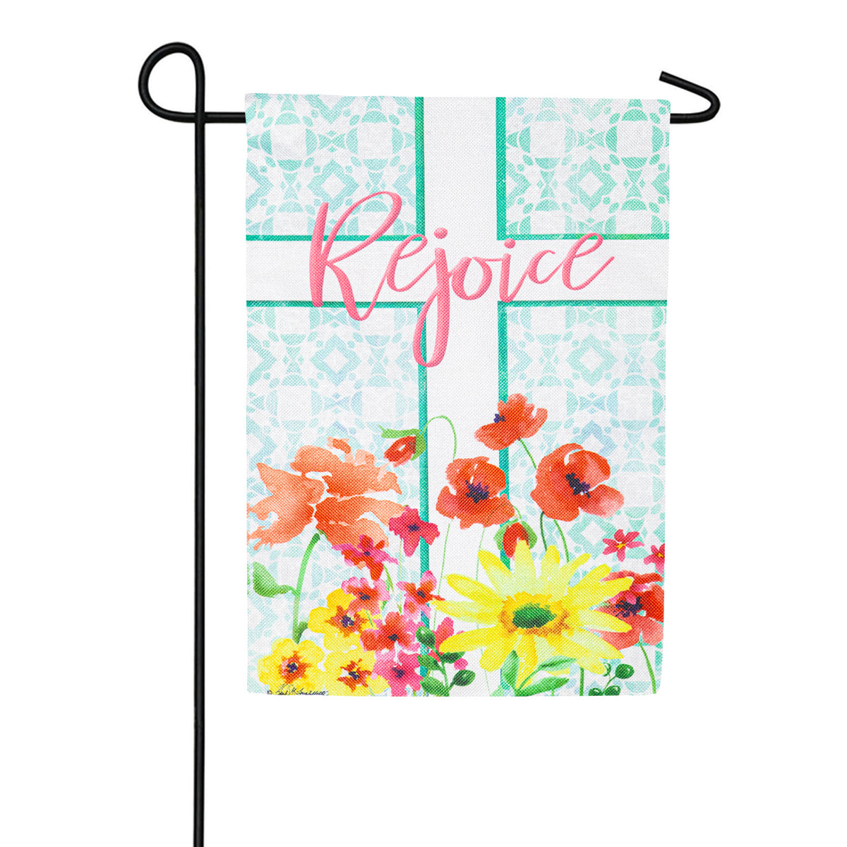 Evergreen Rejoice Cross Burlap Garden Flag