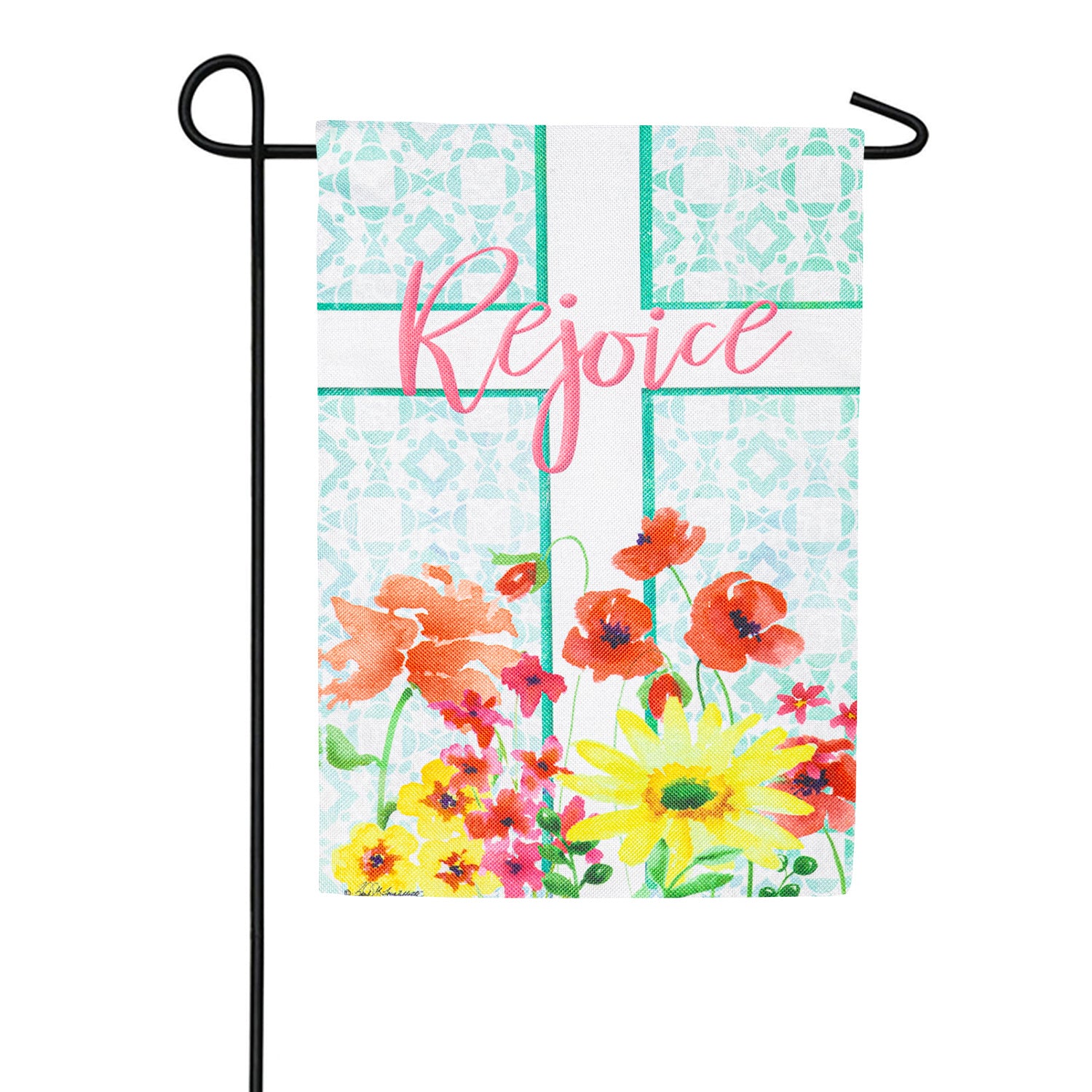 Evergreen Rejoice Cross Burlap Garden Flag