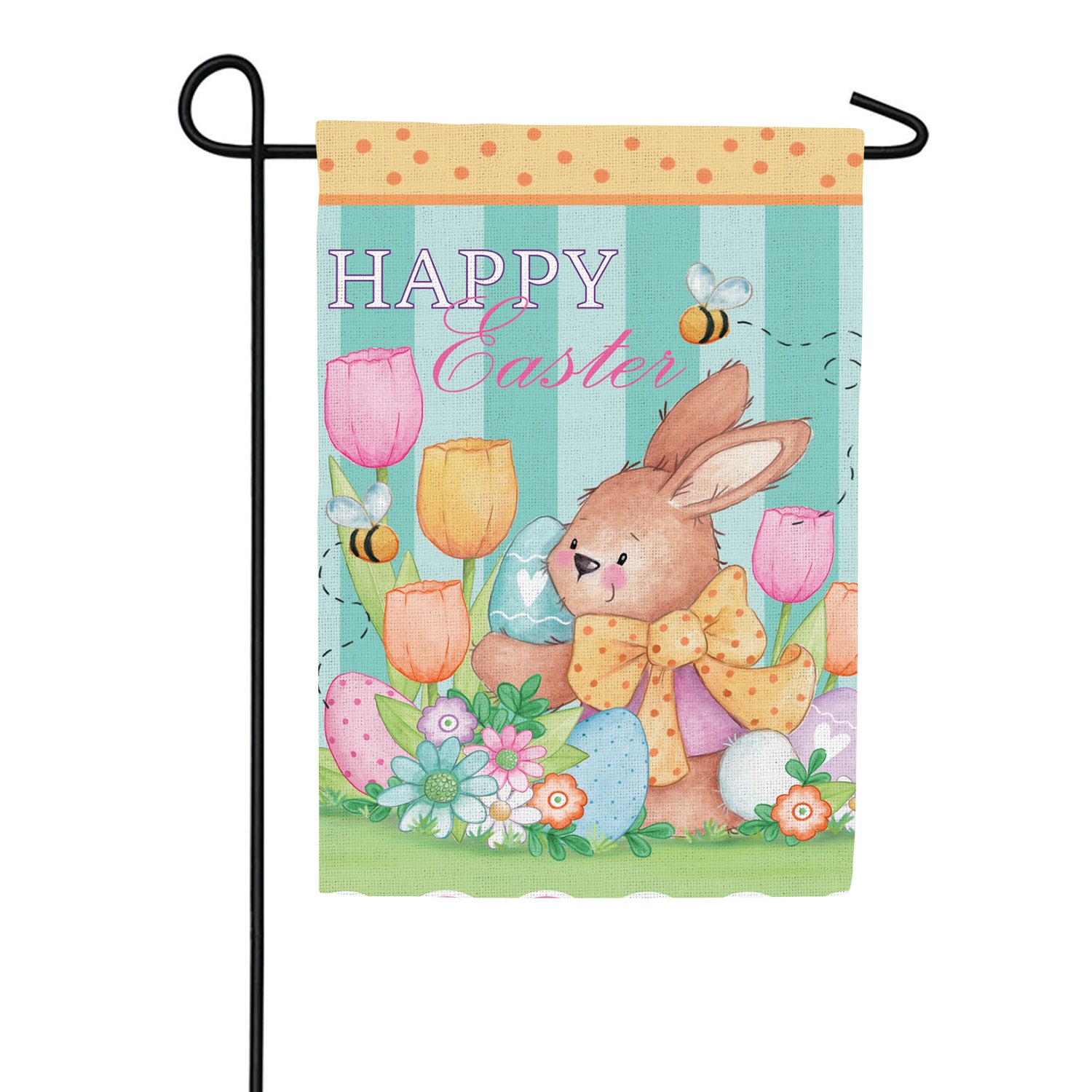 Evergreen Bee & Brown Bunny Burlap Garden Flag