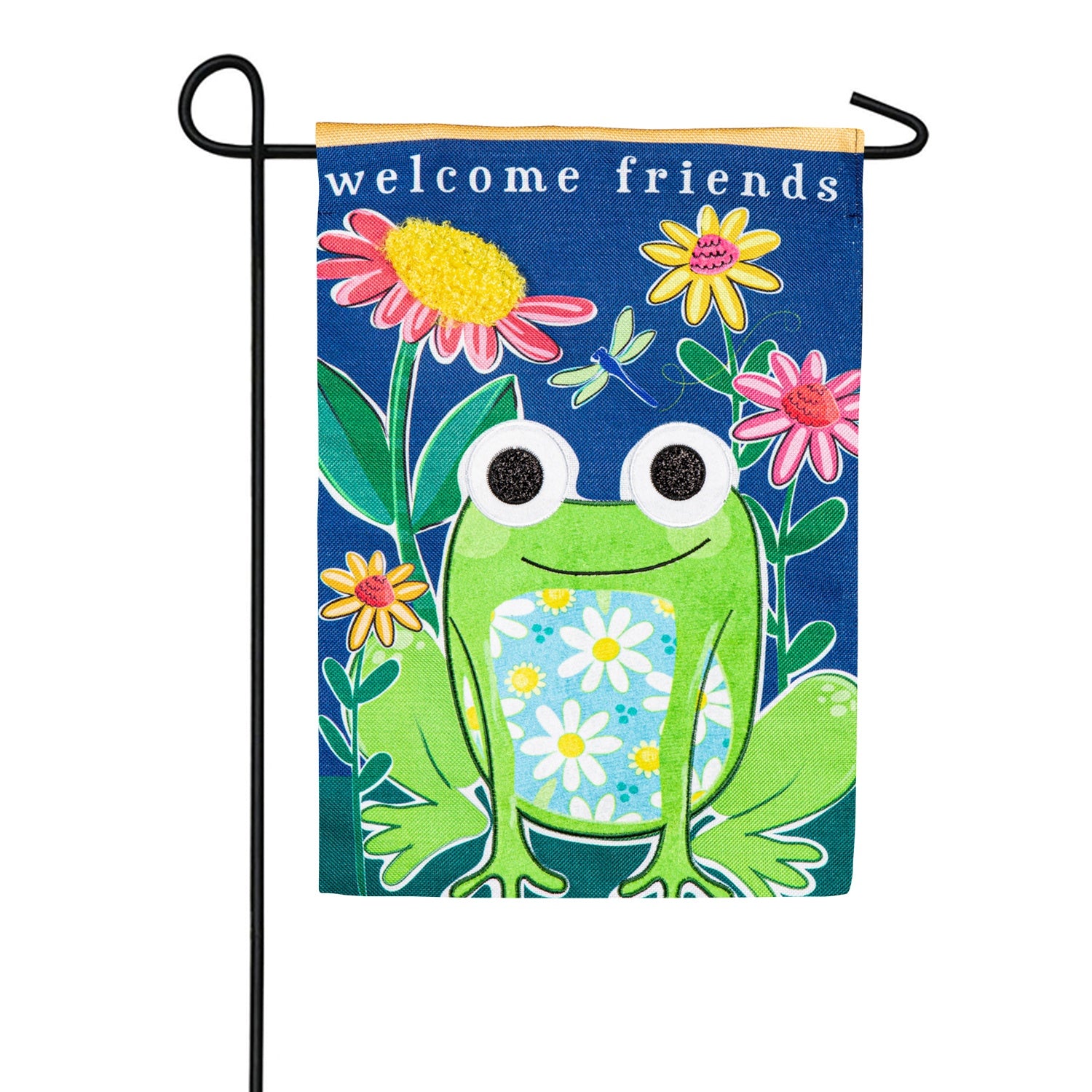 Evergreen Welcome Friends Frog Burlap Garden Flag