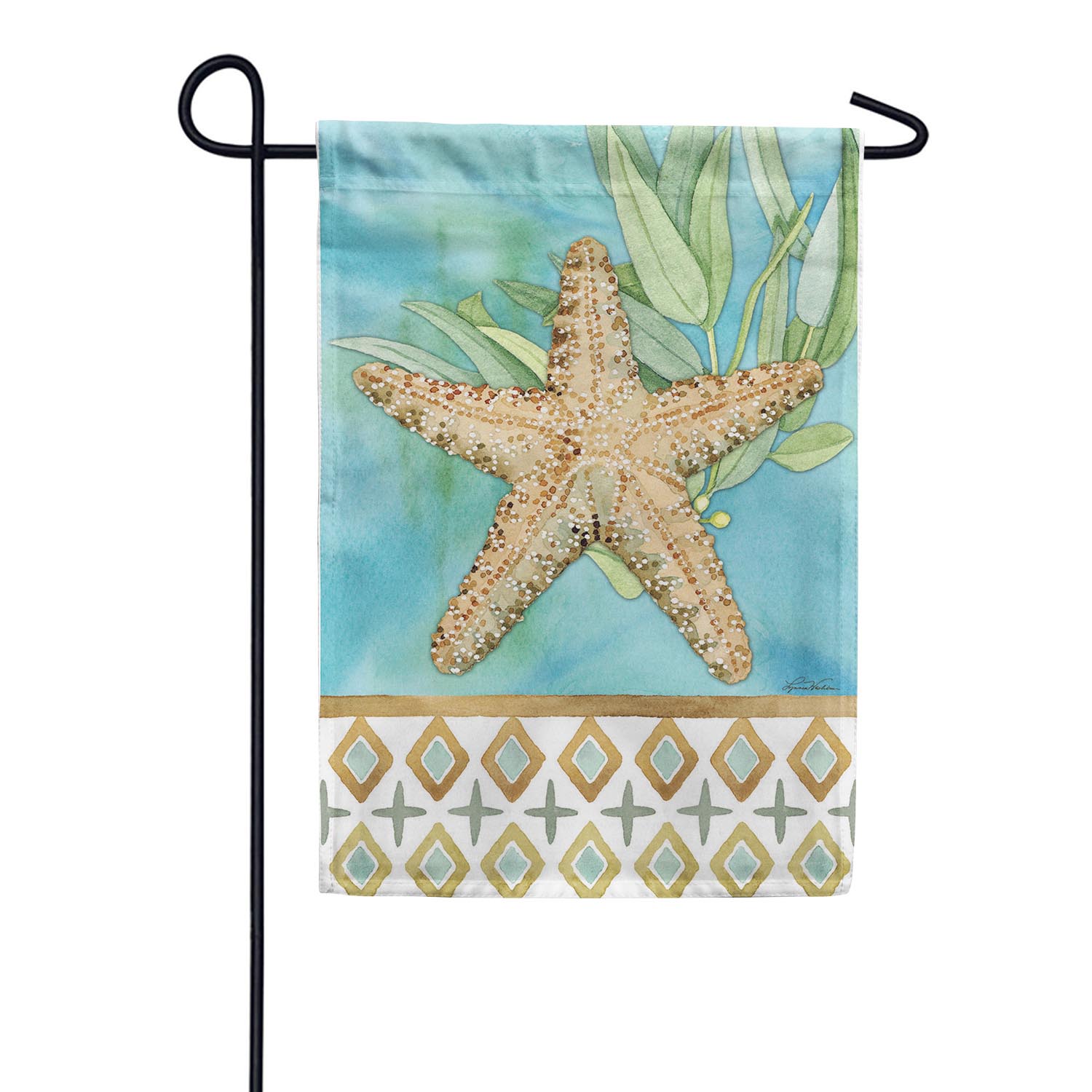 Evergreen Coastal Starfish Burlap Garden Flag
