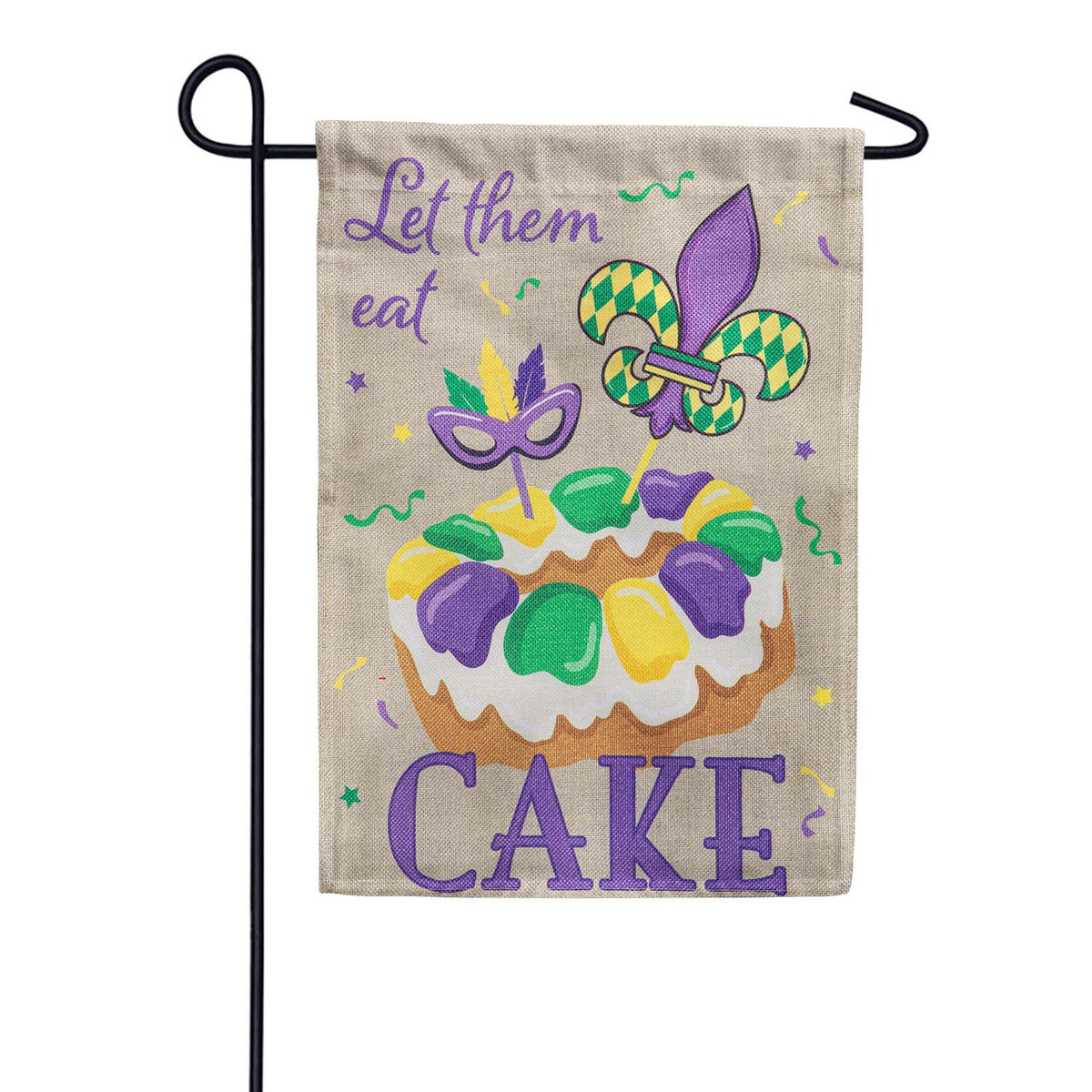 Mardi Gras Let Them Eat Cake Burlap Garden Flag