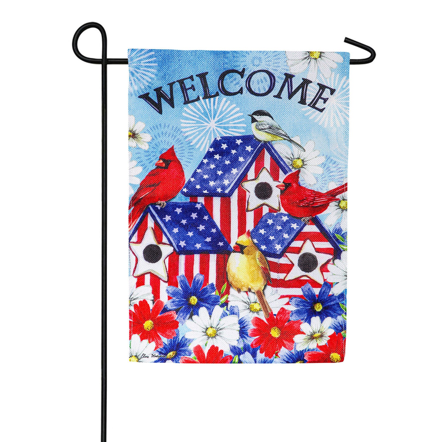 Patriotic Birdhouse Double Sided Burlap Garden Flag