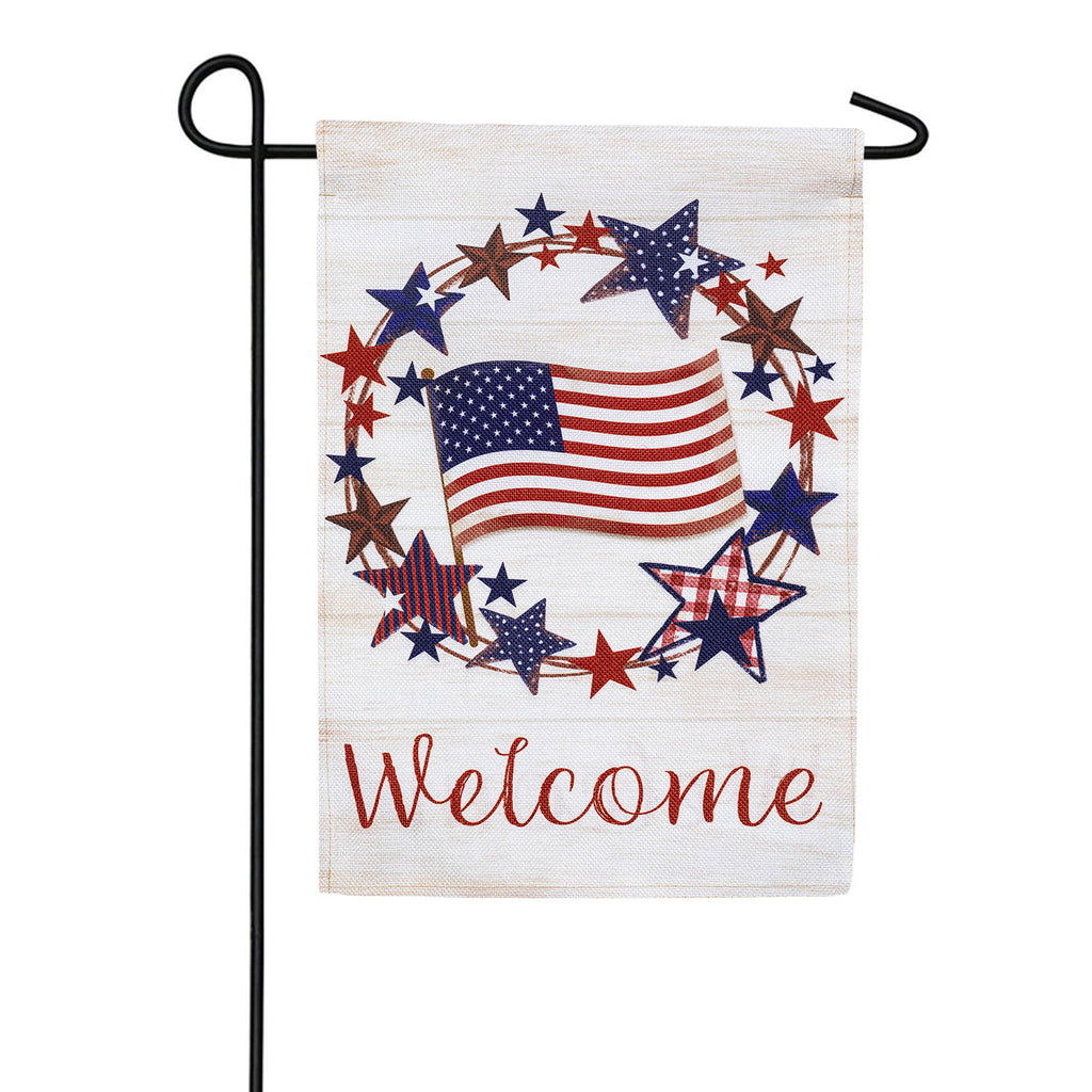 Americana Star Wreath Double Sided Burlap Garden Flag