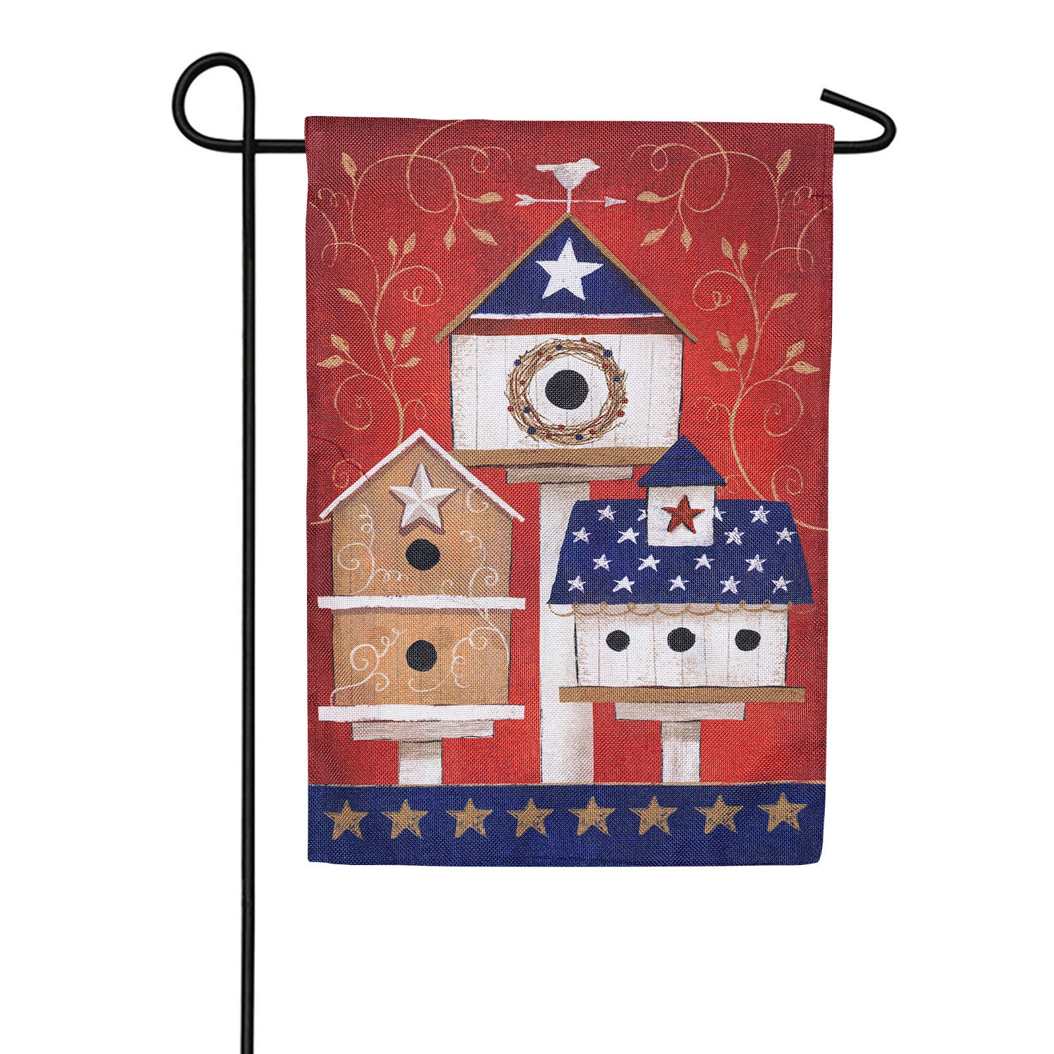 Primitive Birdhouses Double Sided Burlap Garden Flag