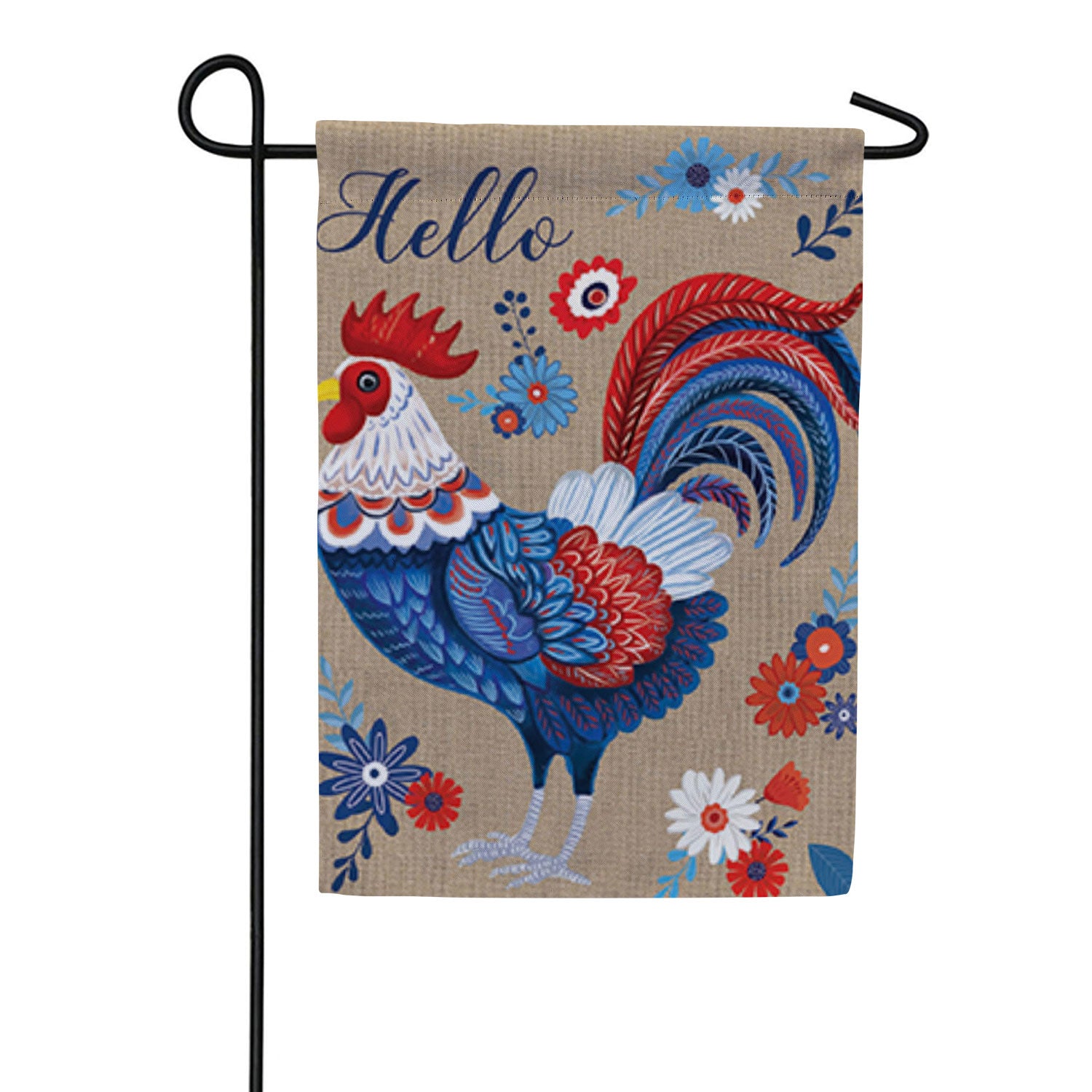 RWB Rooster Burlap Garden Flag