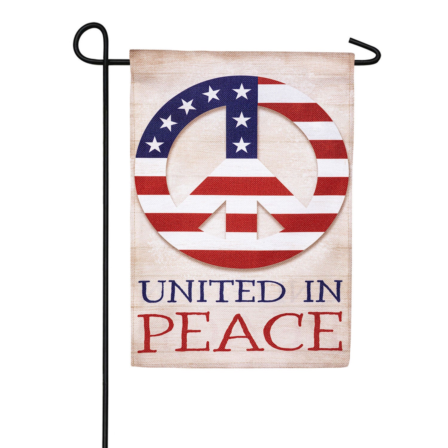 United In Peace Patriotic Burlap Garden Flag