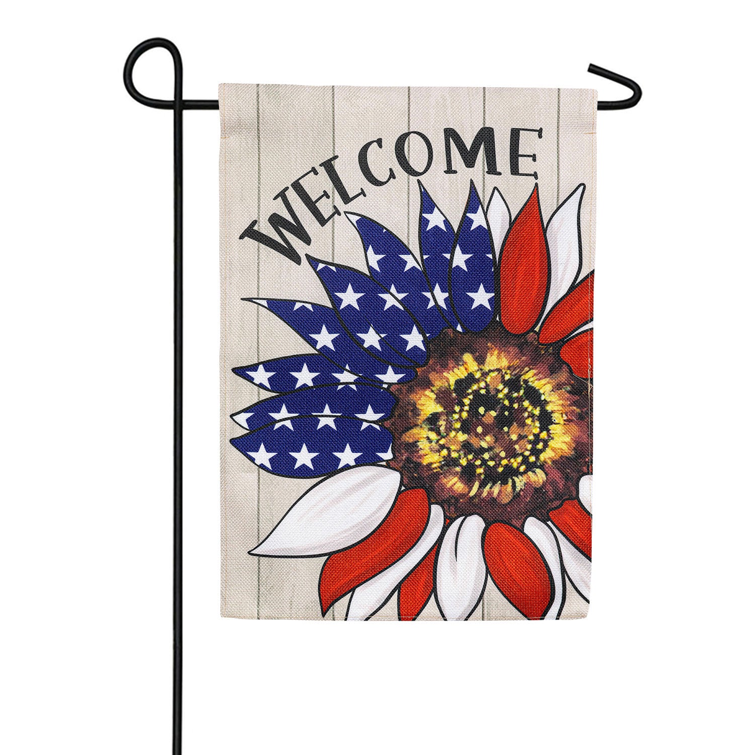 Patriotic Sunflower Welcome Burlap Garden Flag