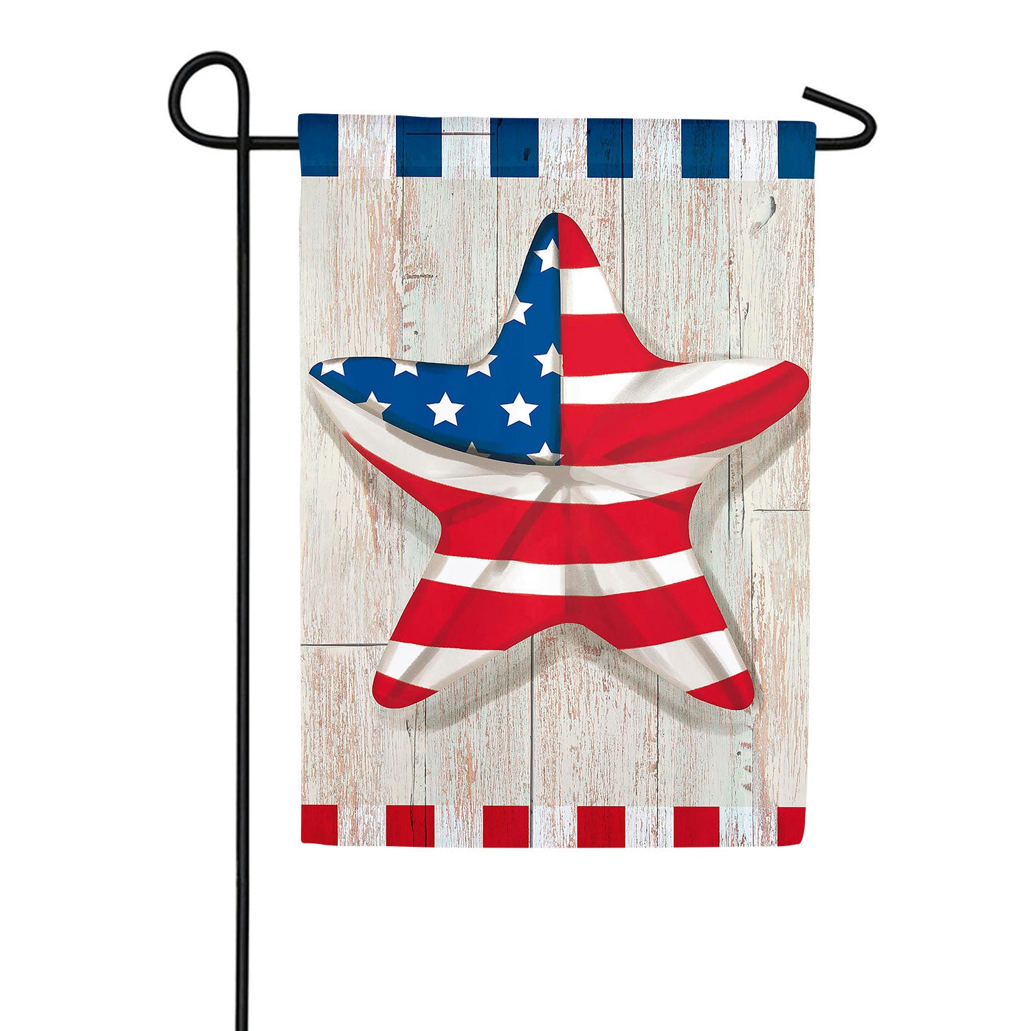 Patriotic Starfish Burlap Garden Flag