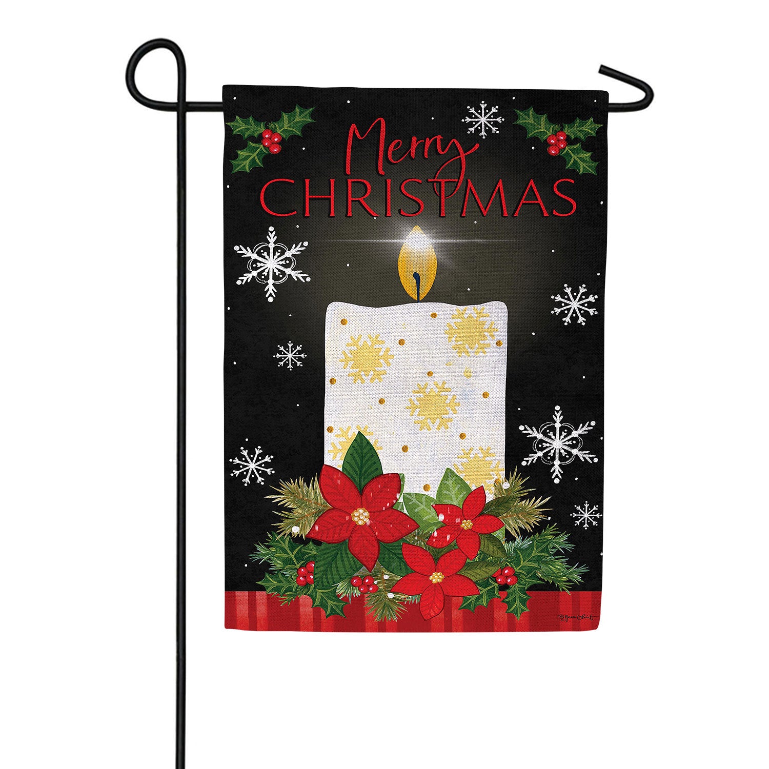 Merry Christmas Candle Burlap Garden Flag