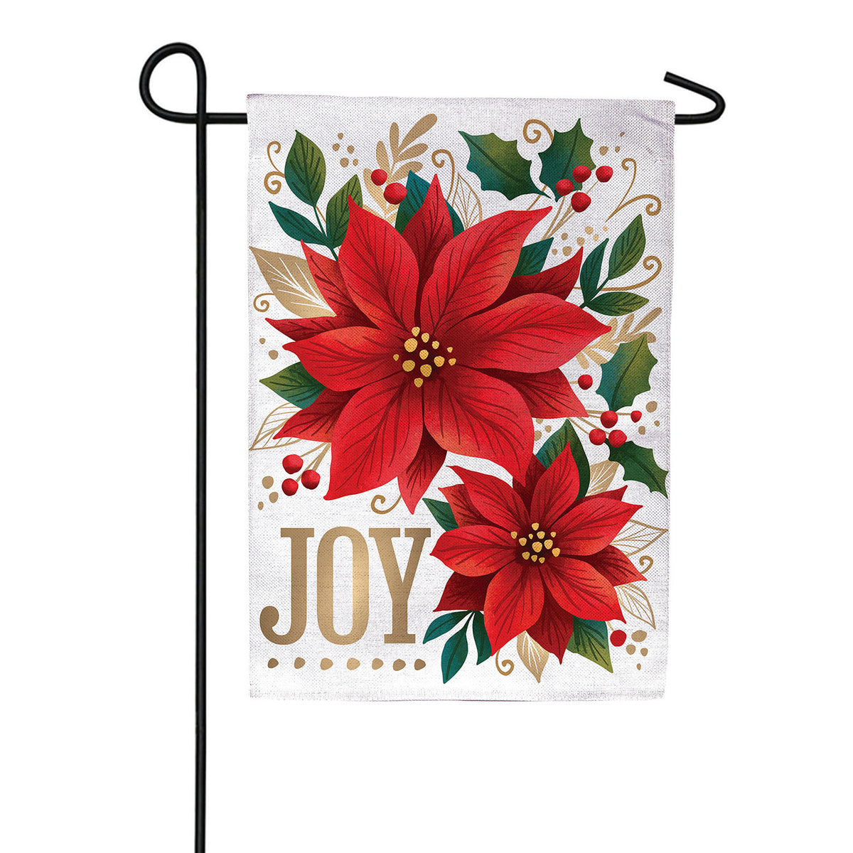 Joy Poinsettia Burlap Garden Flag