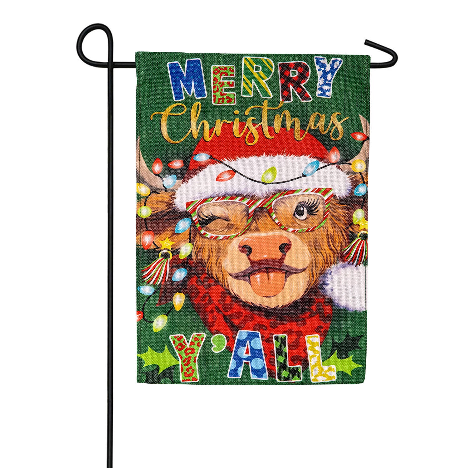 Merry Highland Ho Burlap Garden Flag