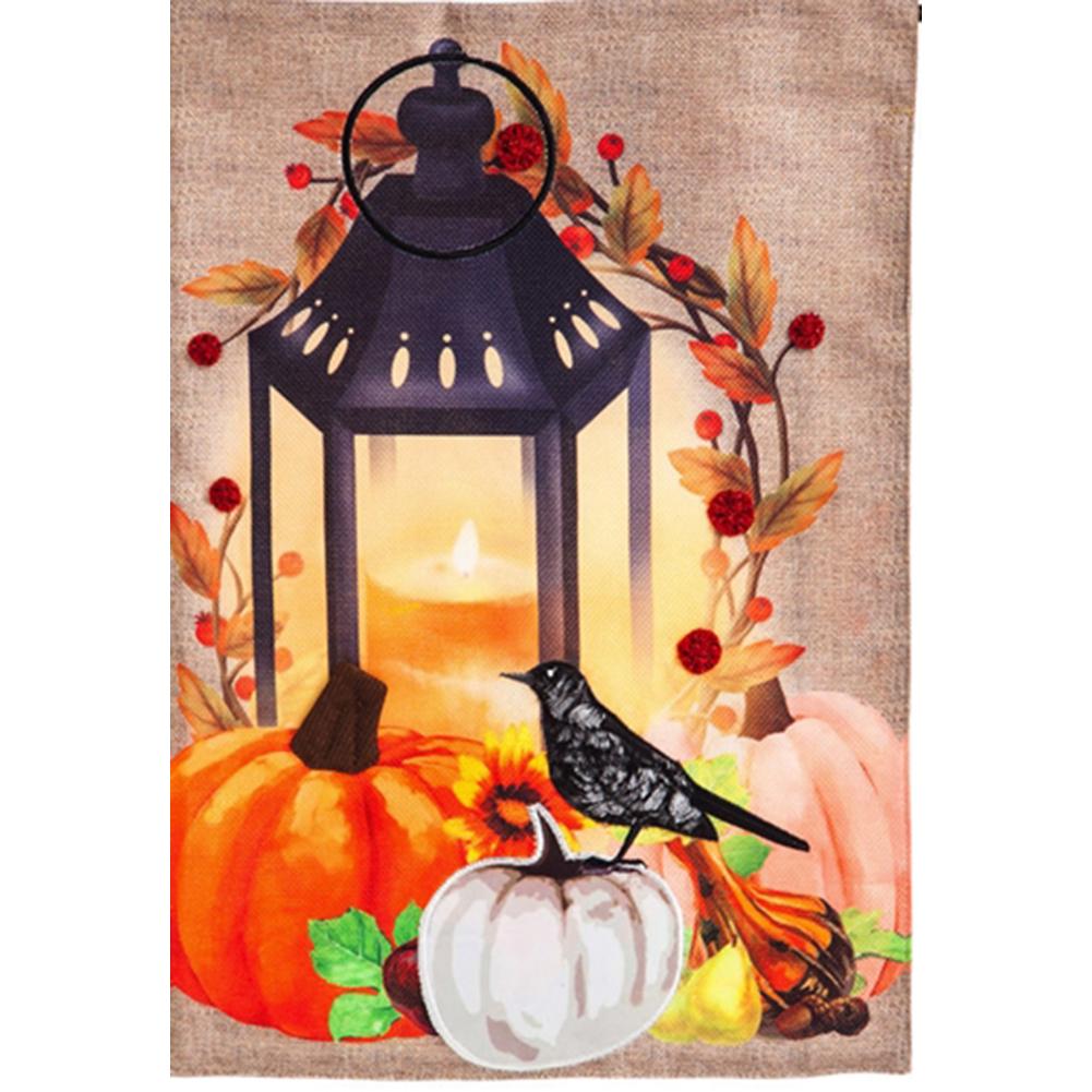 Harvest Lantern Burlap Garden Flag
