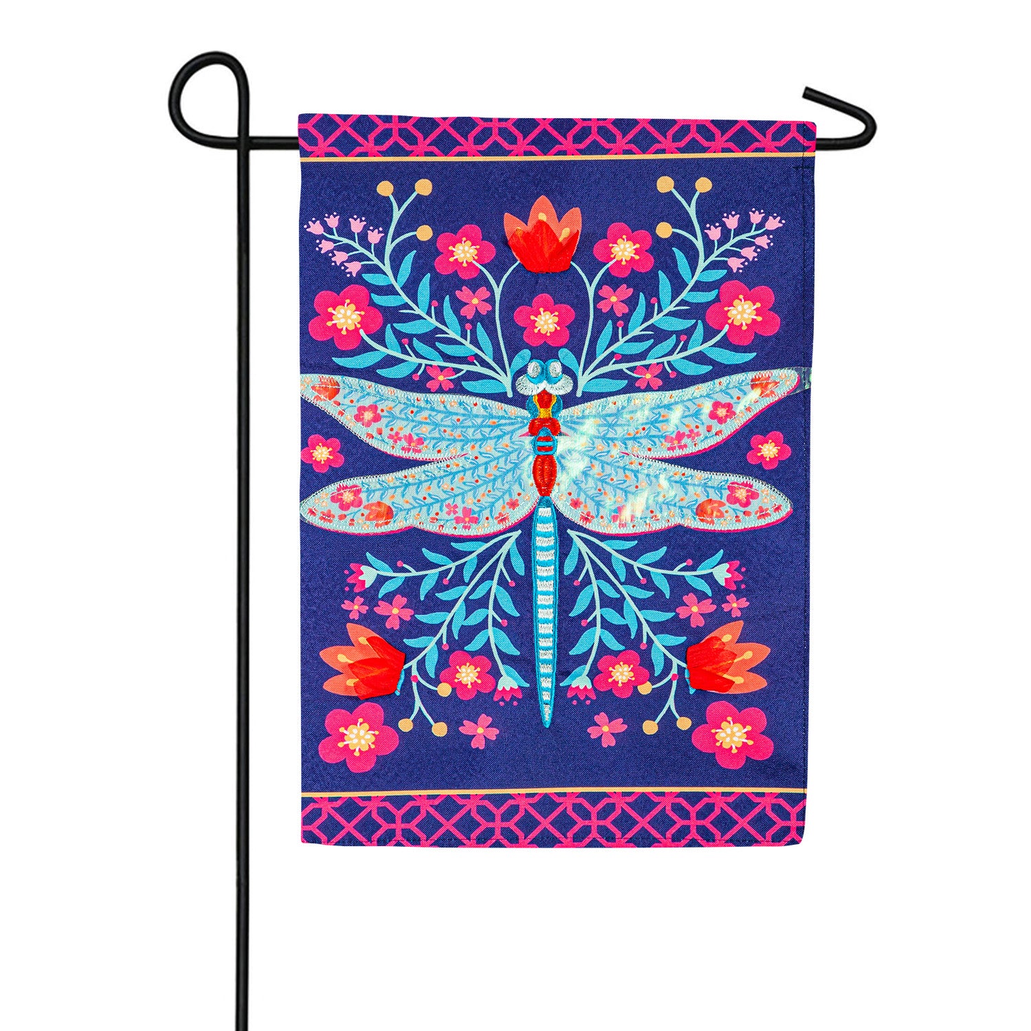 Patterned Dragonfly Linen Garden Flag