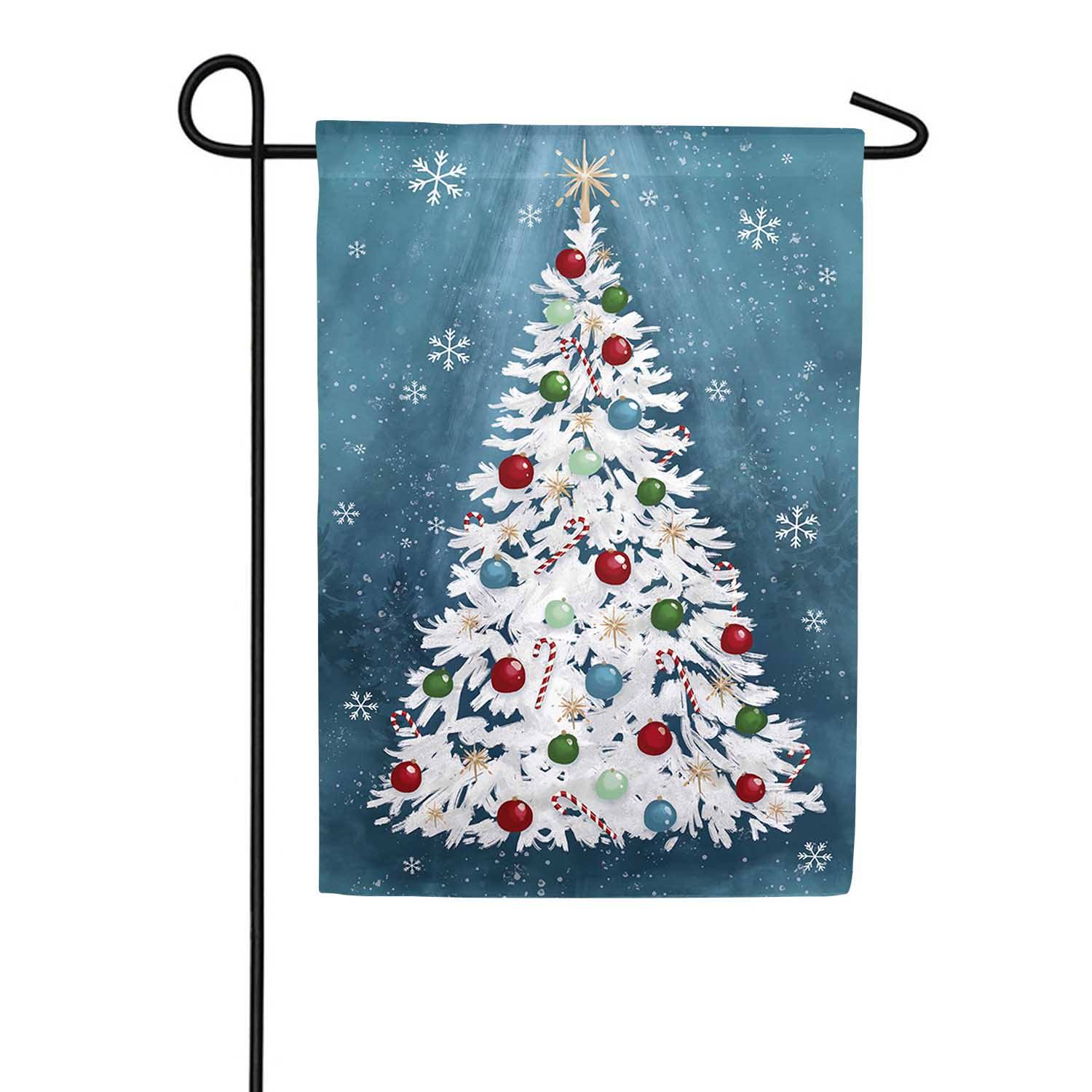 Evergreen Linen Garden Flag - White Christmas Tree