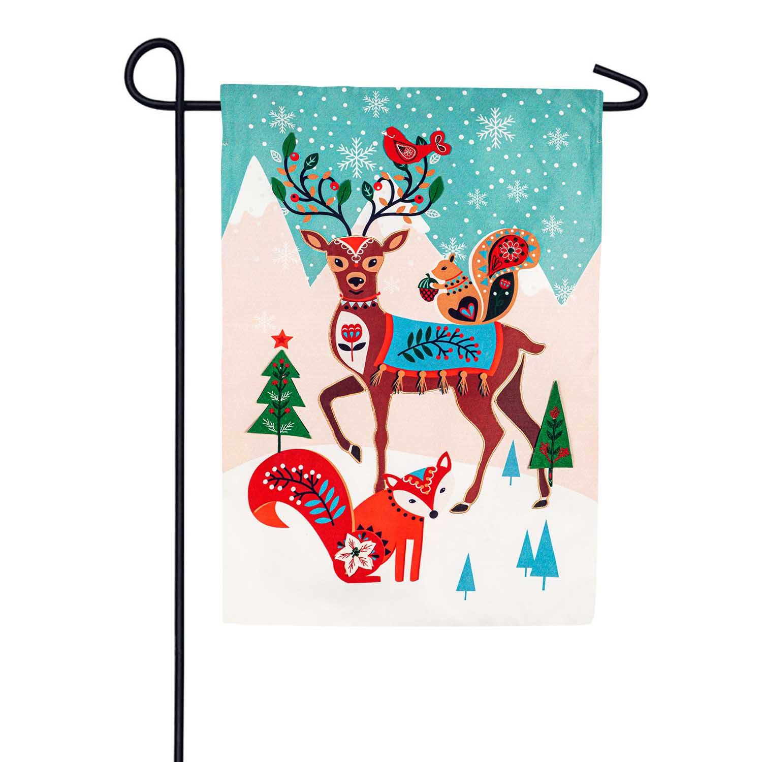 Evergreen Linen Garden Flag - Woodland Creatures