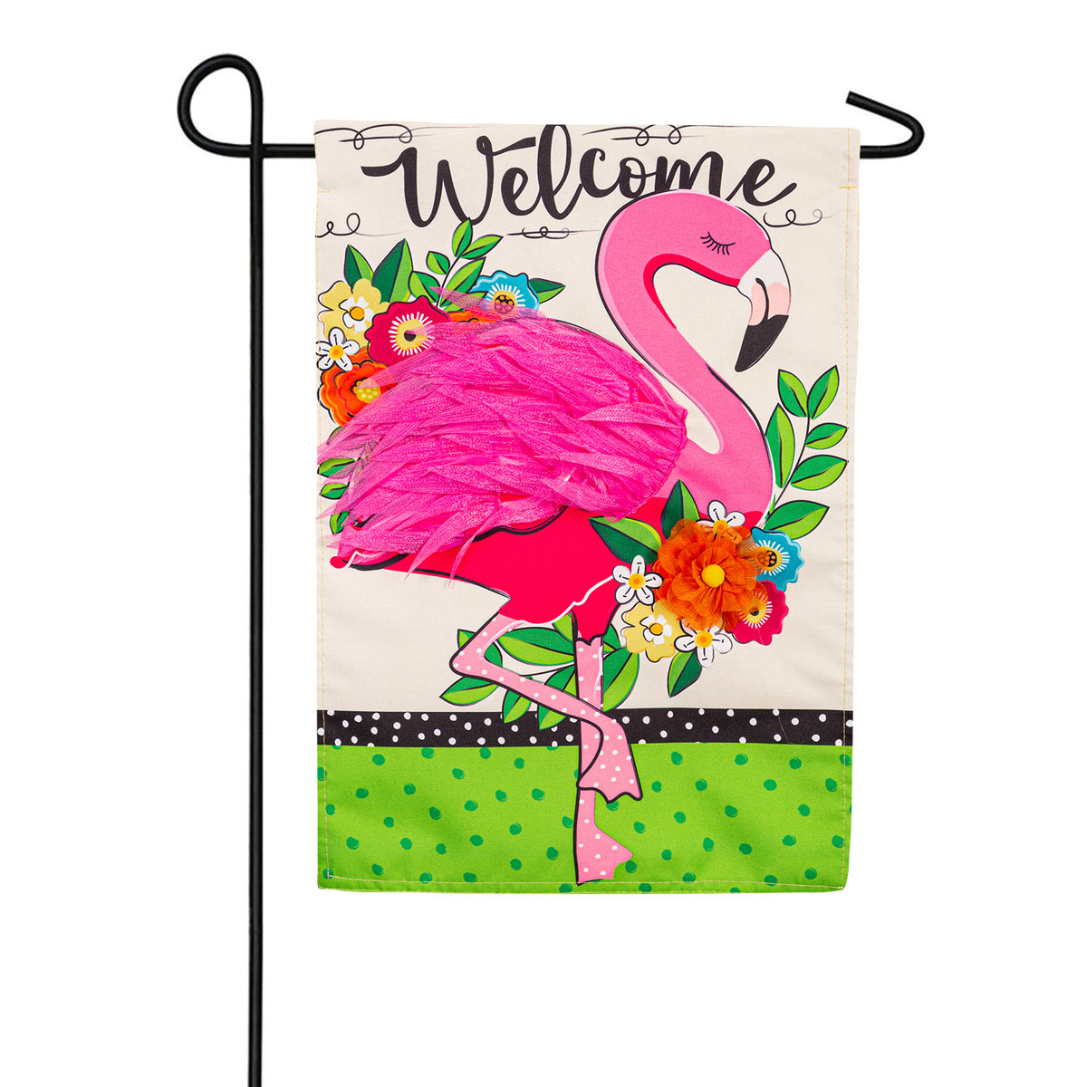 Evergreen Floral Flamingo Welcome Linen Garden Flag