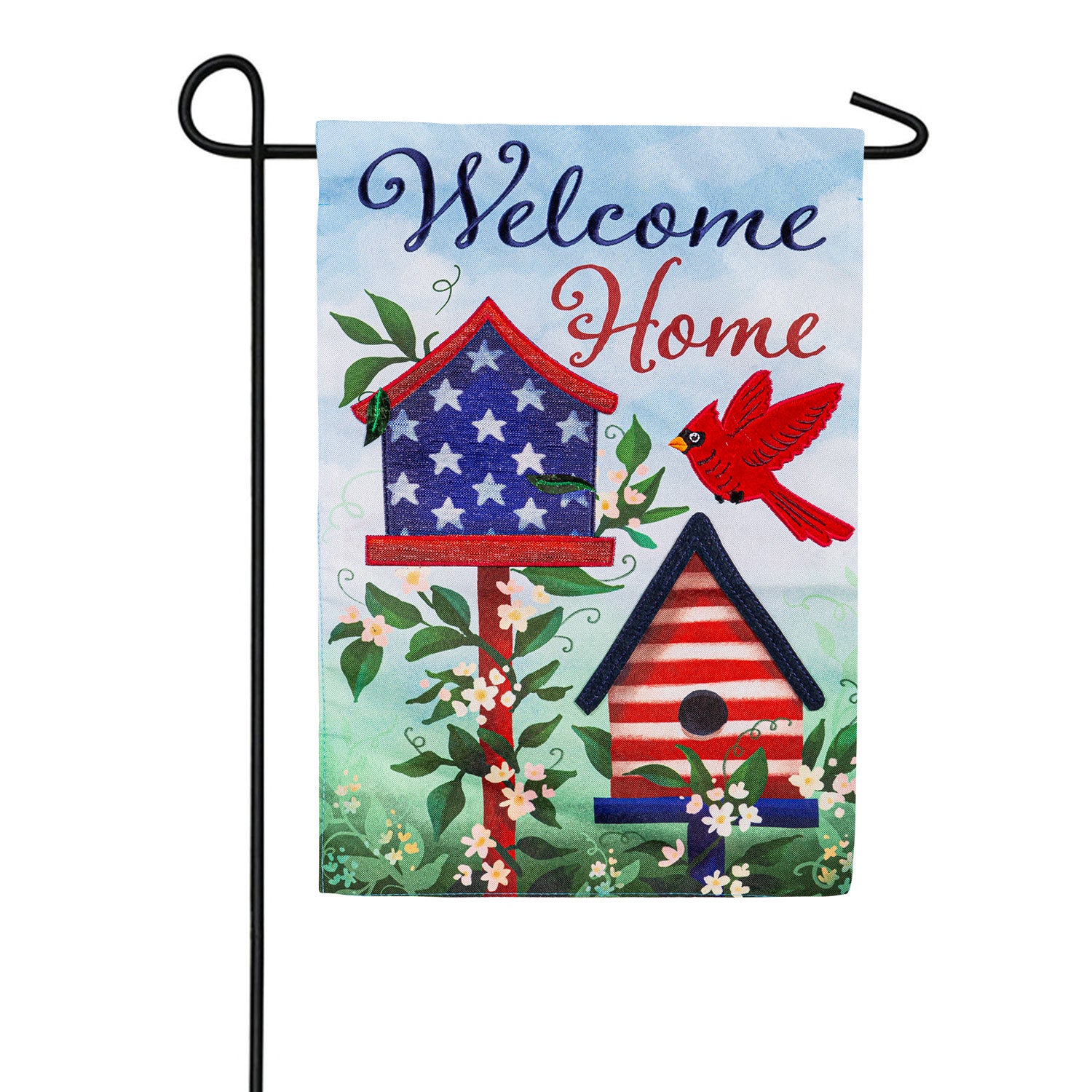 Evergreen Patriotic Bird House Linen Garden Flag