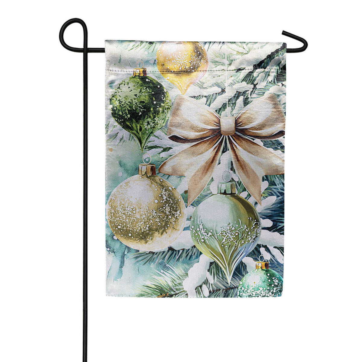 Evergreen Lustre Flocked Green & Gold Ornaments Garden Flag