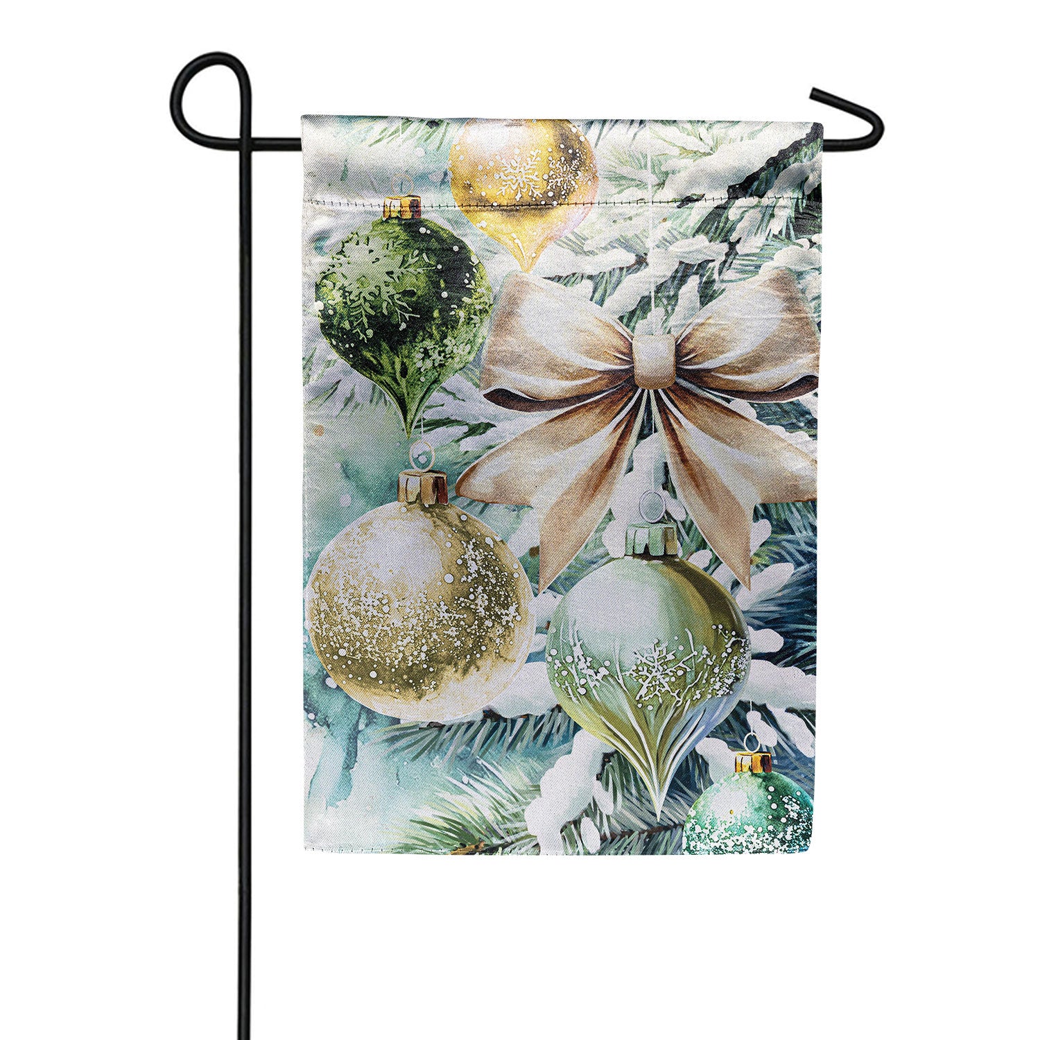 Evergreen Lustre Flocked Green & Gold Ornaments Garden Flag