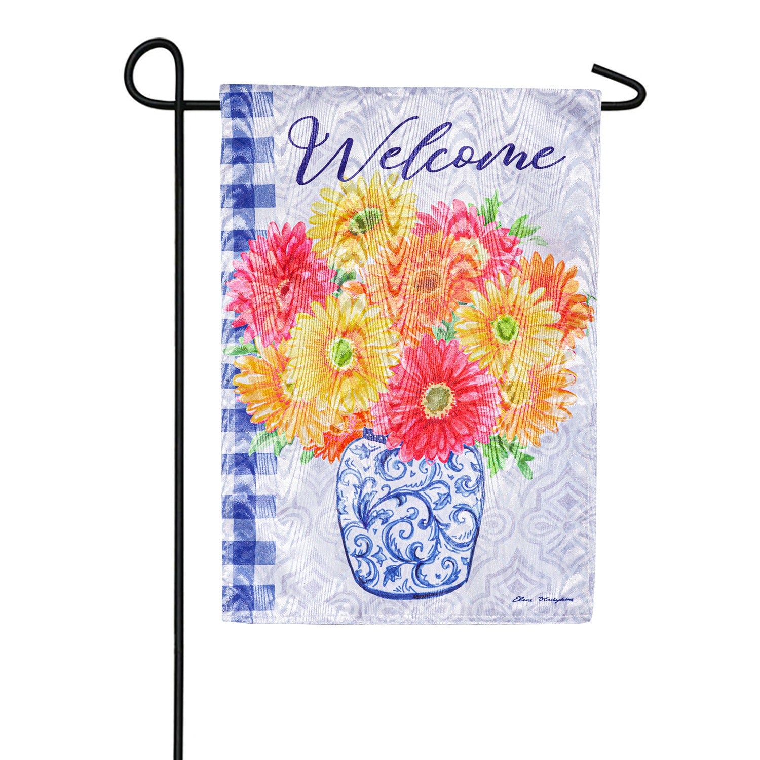 Evergreen Welcome Gerberas in Vase Garden Flag