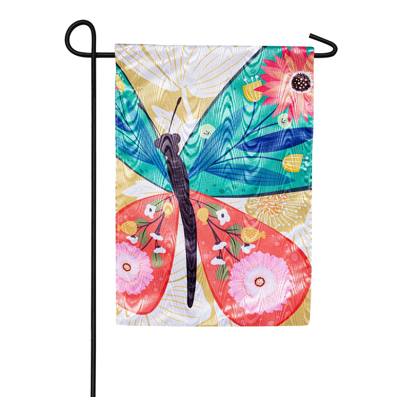 Evergreen Folk Butterfly Moire Garden Flag