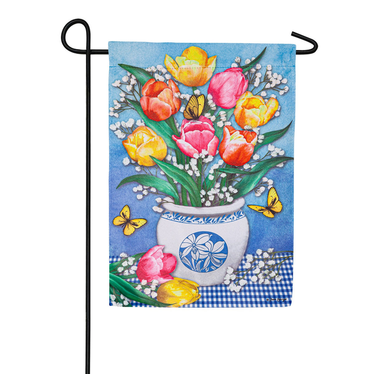 Evergreen Butterflies and Tulips Suede Garden Flag