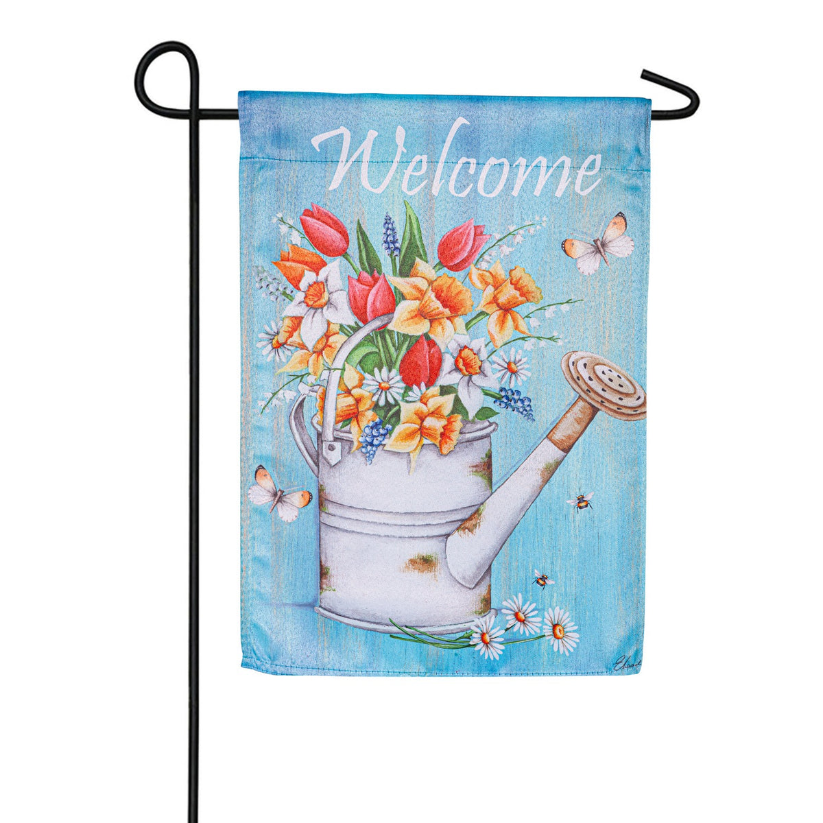 Evergreen Welcome Flowers Suede Garden Flag