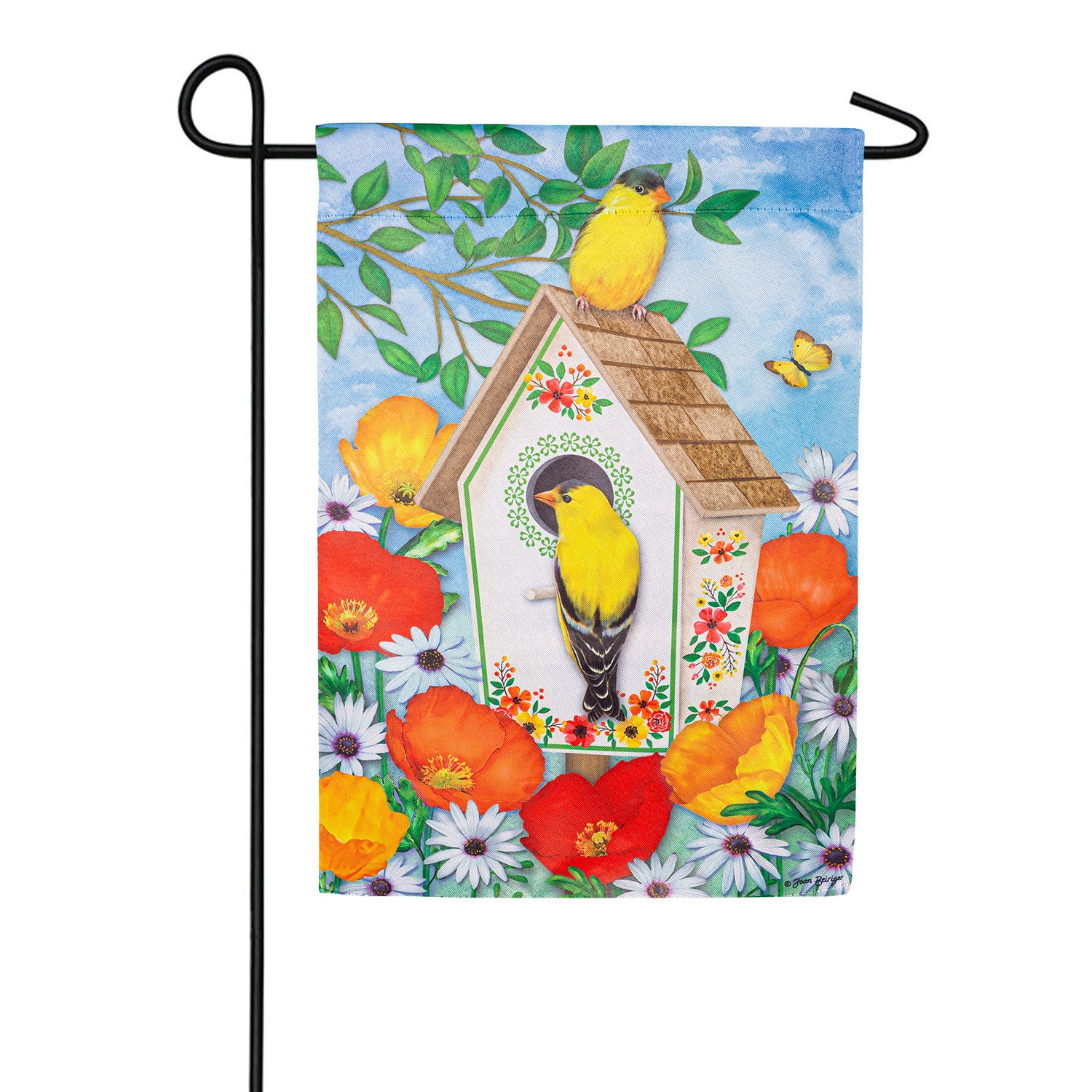 Evergreen Yellow Finches Suede Garden Flag