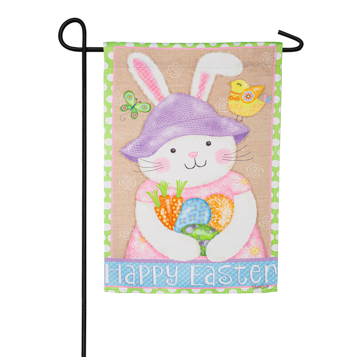 Evergreen Happy Easter Bunny Suede Garden Flag