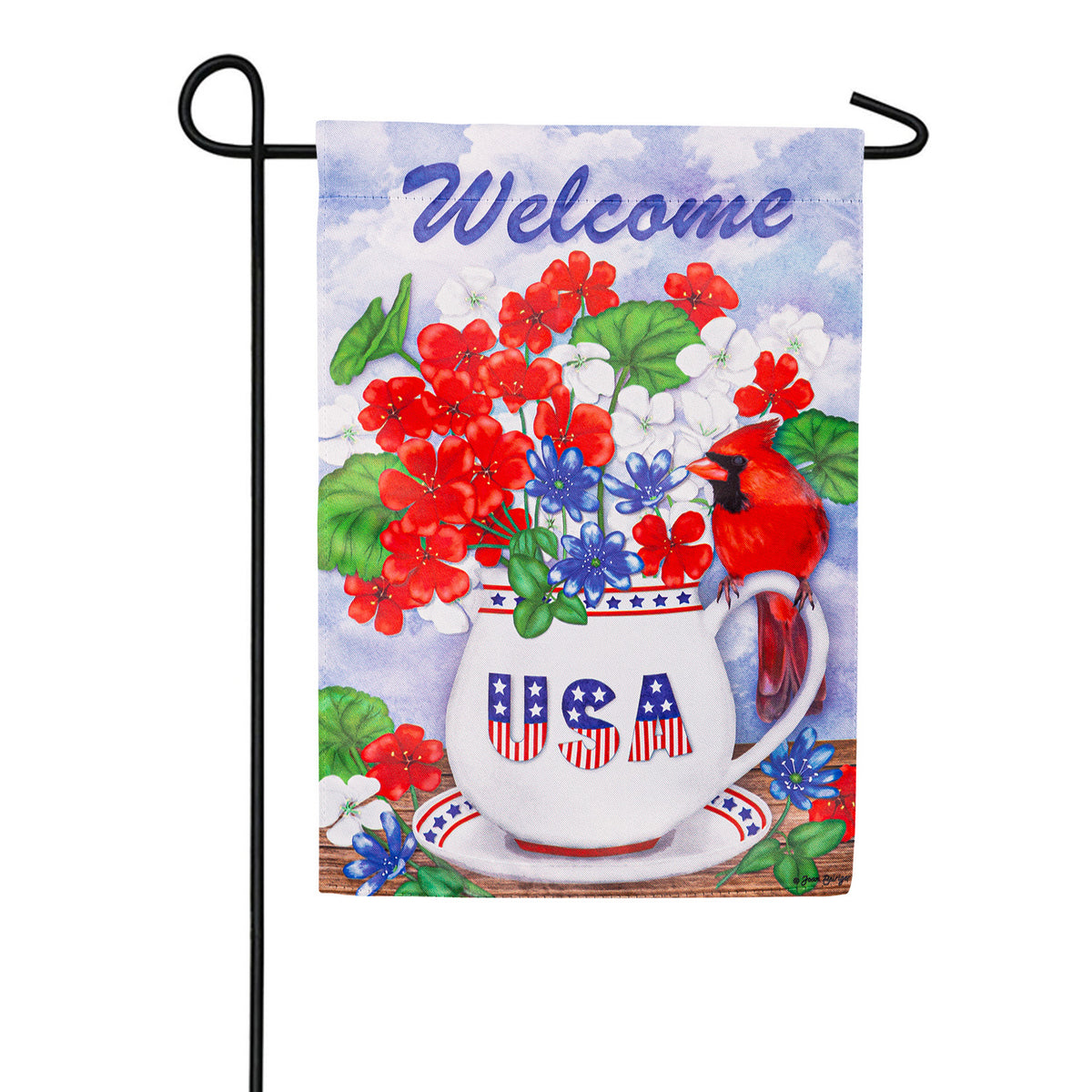 Evergreen Floral Cardinal Suede Garden Flag