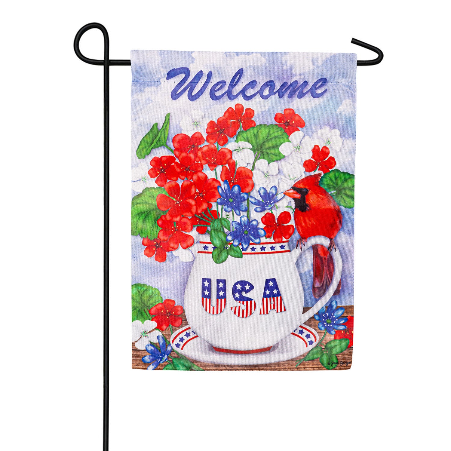 Evergreen Floral Cardinal Suede Garden Flag