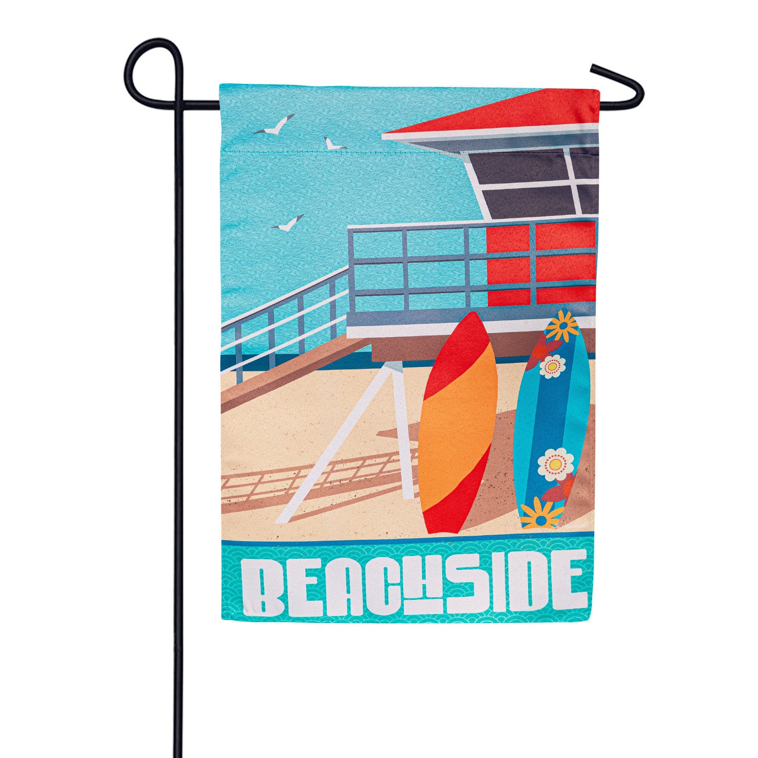 Evergreen Retro Beach Suede Garden Flag