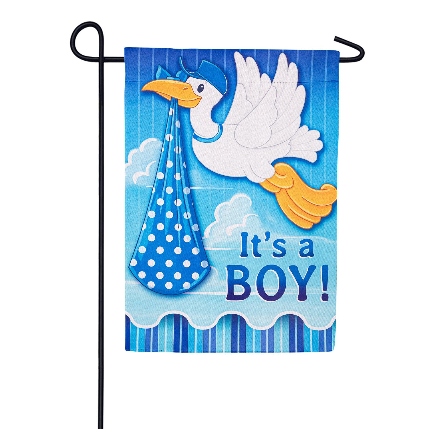 Evergreen Stork with Special Delivery, Boy Suede Garden Flag