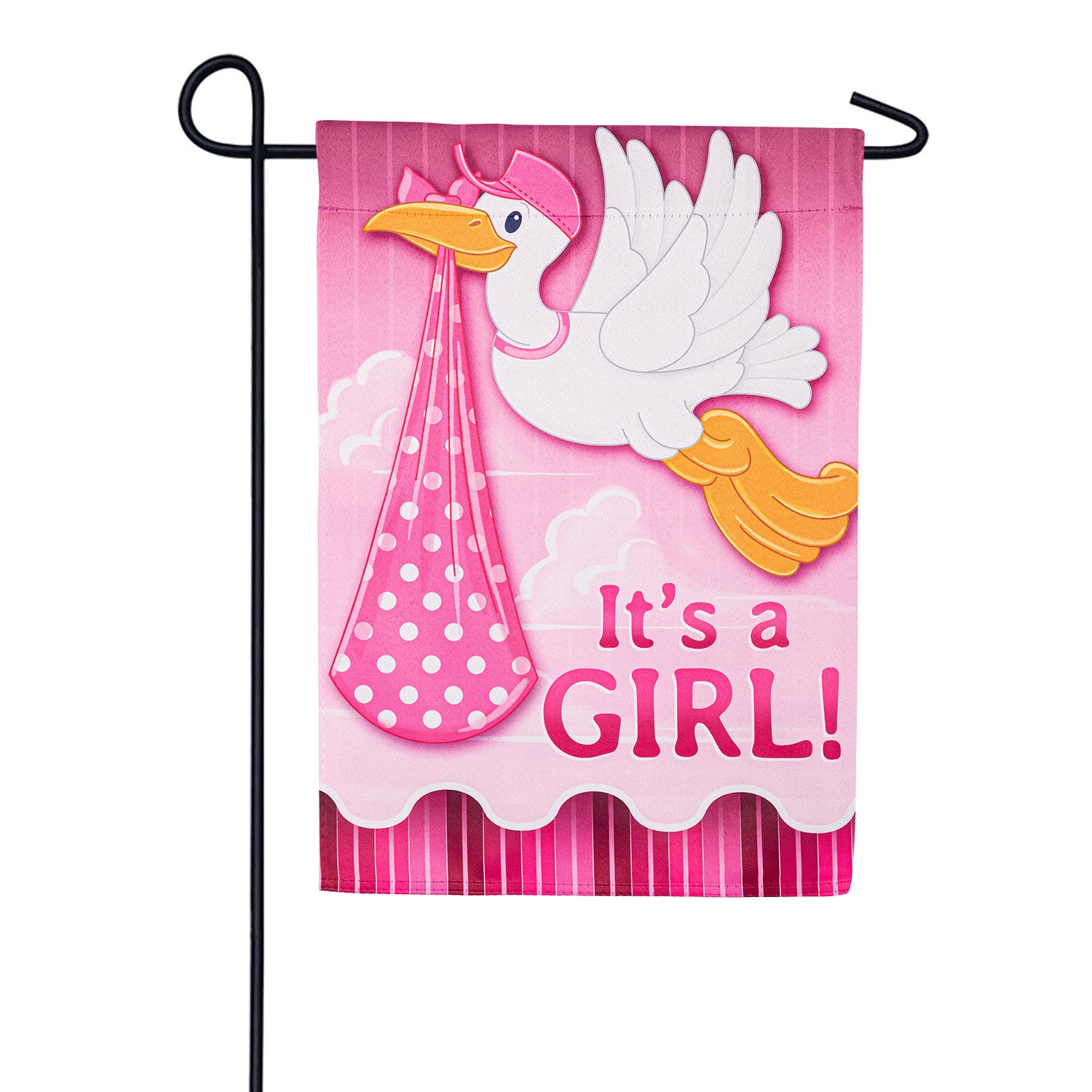 Stork with Special Delivery Girl Suede Double Sided Garden Flag