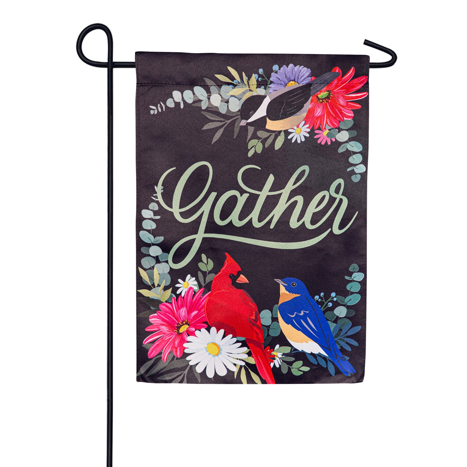 Evergreen Gather Birdies Suede Garden Flag