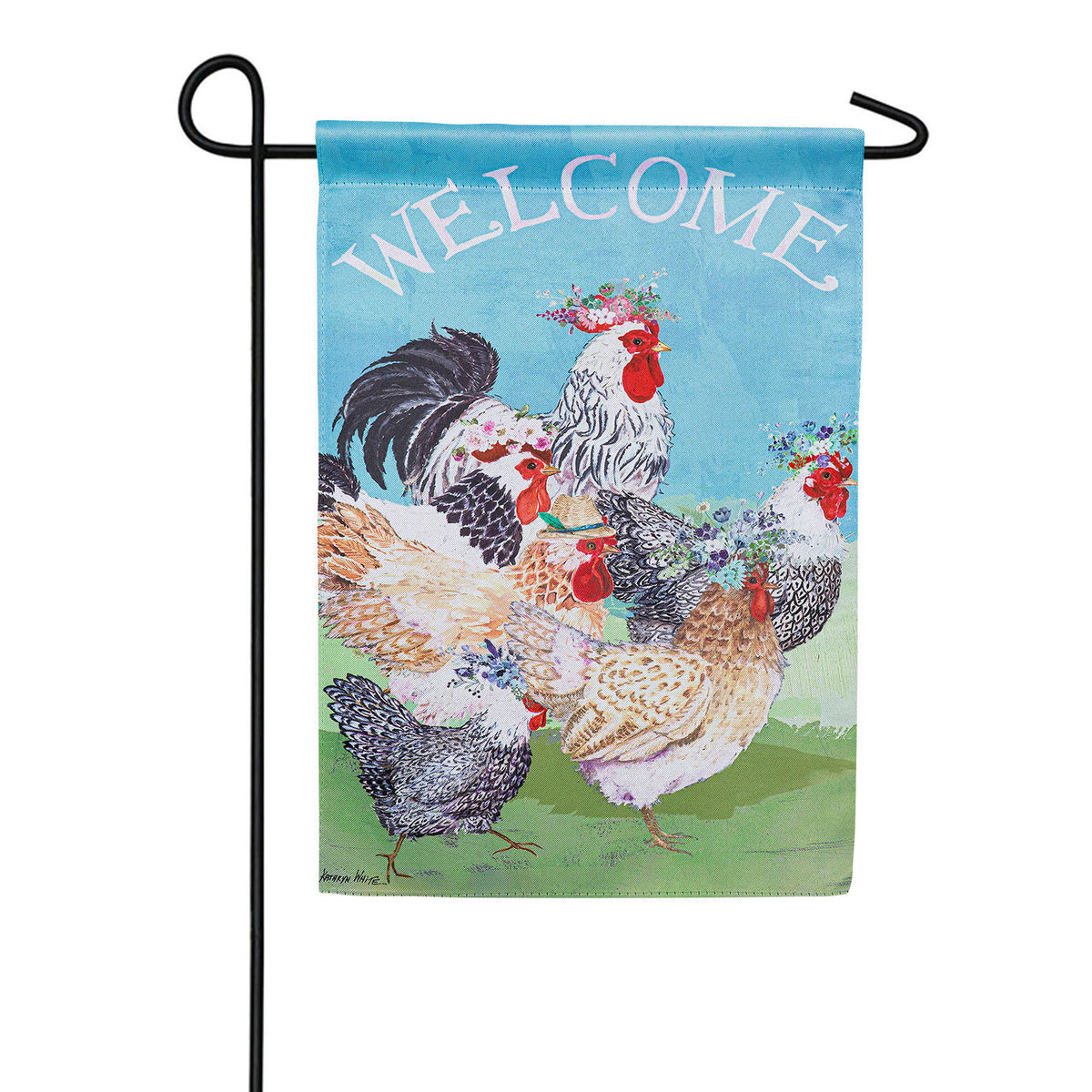 Floral Chickens Double Sided Garden Flag