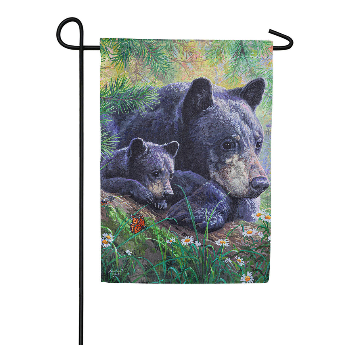 Mom and Baby Bear in the Meadow Double Sided Garden Flag
