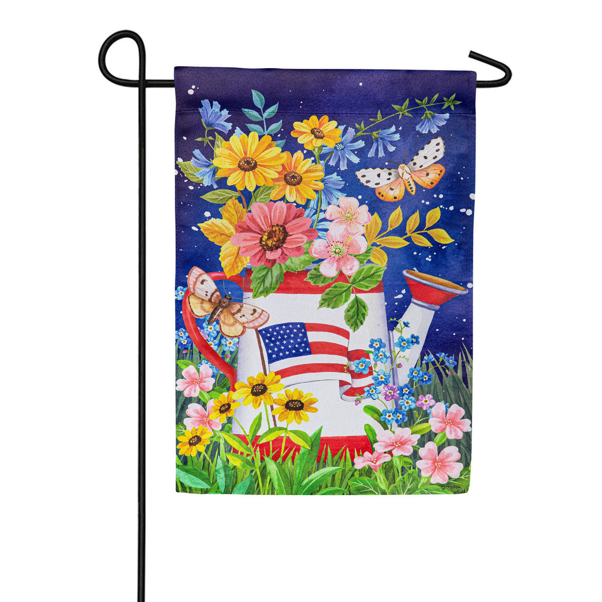 White Watering Can Double Sided Suede Garden Flag